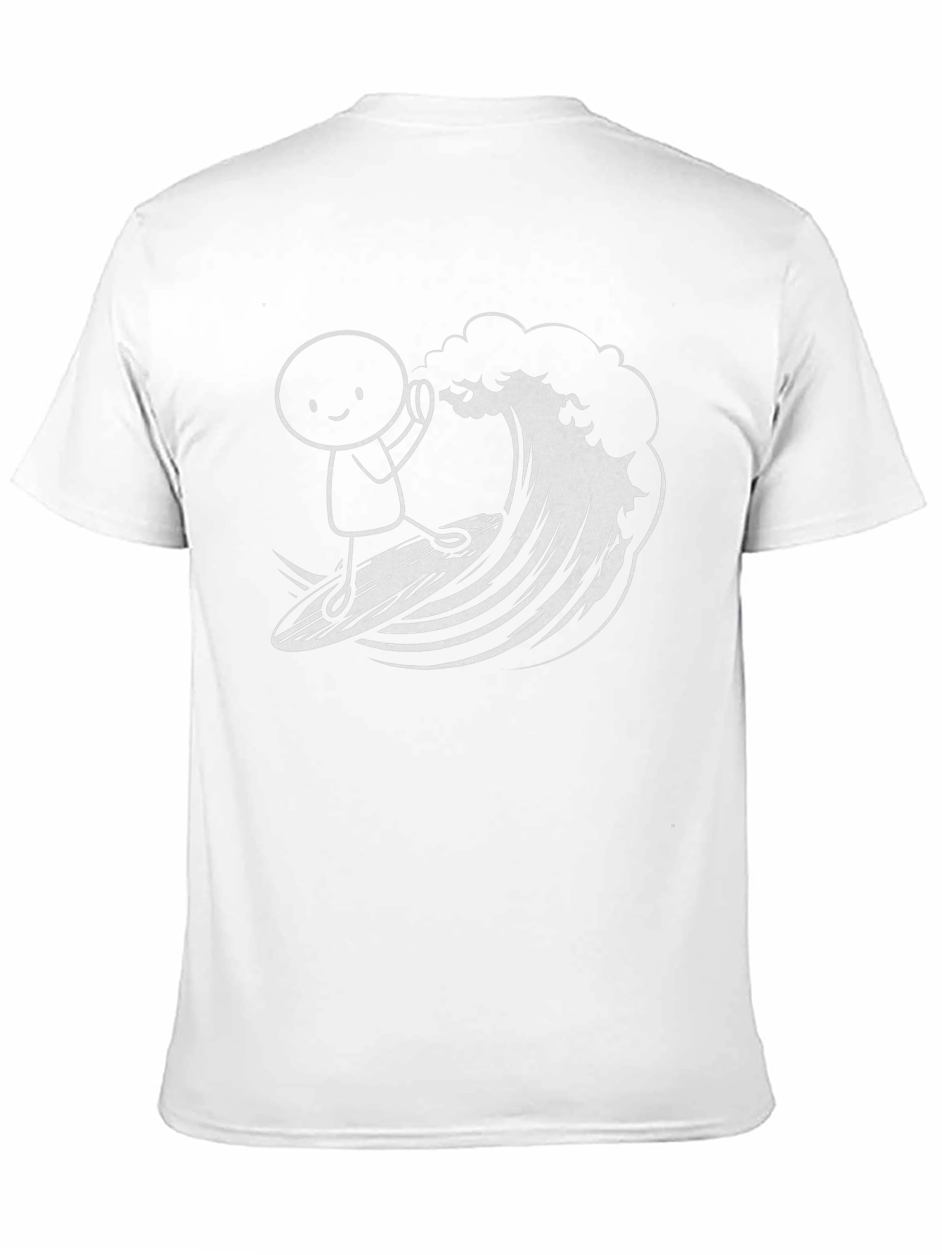 Surfing Stick Figure Graphic Tee - Black Cotton T-Shirt