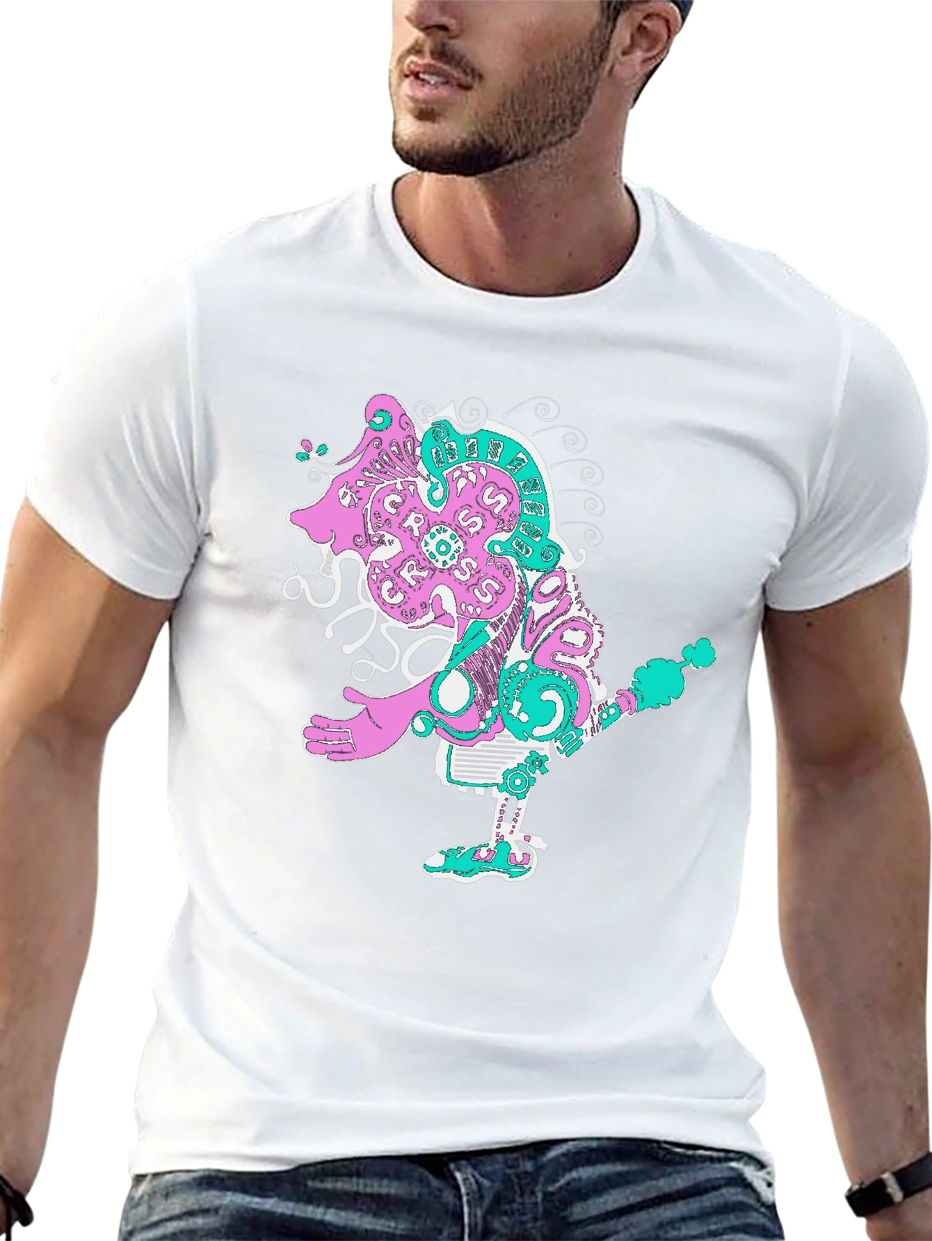 Abstract Character Graphic Tee - Unique Print