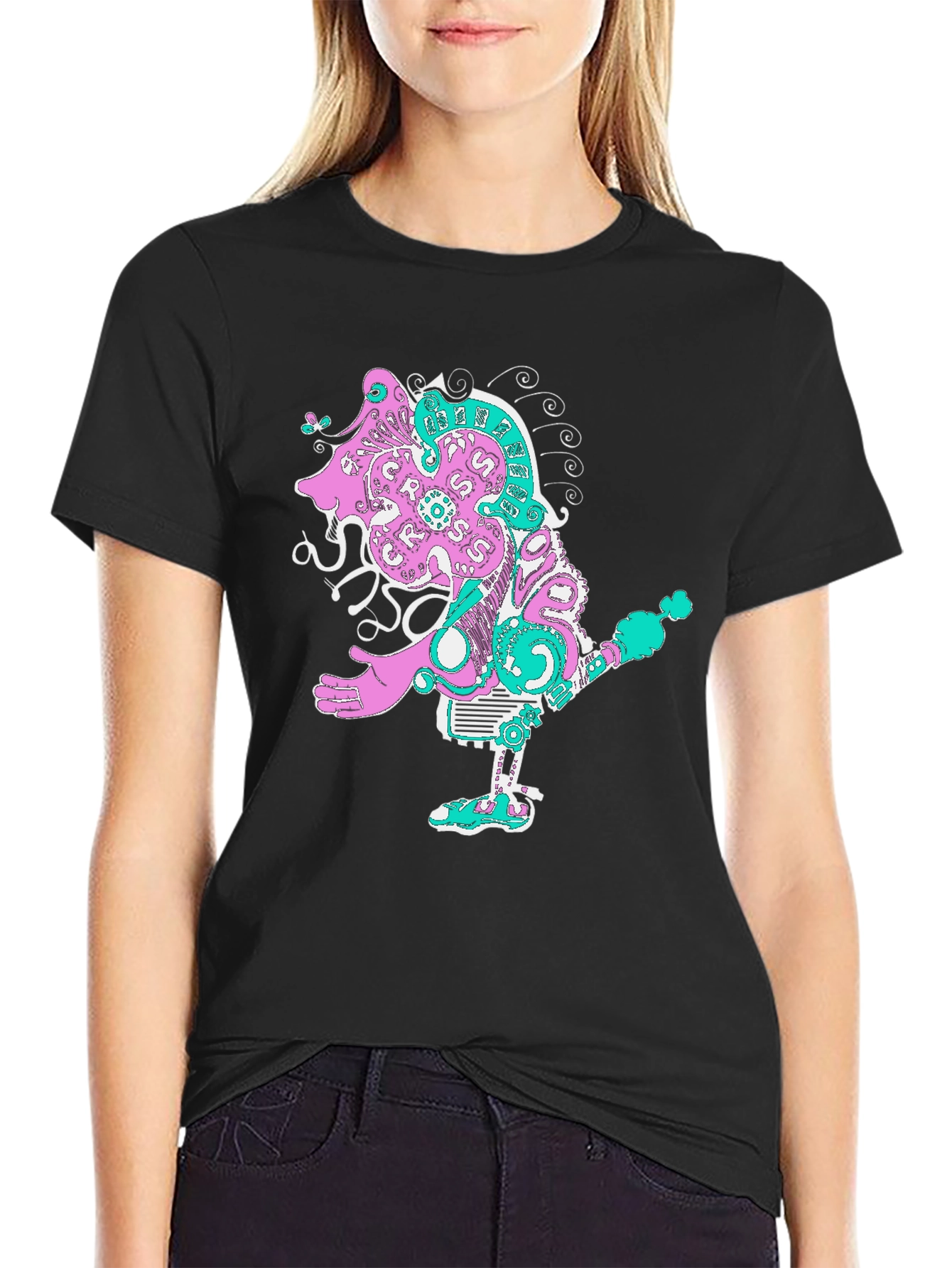 Abstract Character Graphic Tee - Unique Print