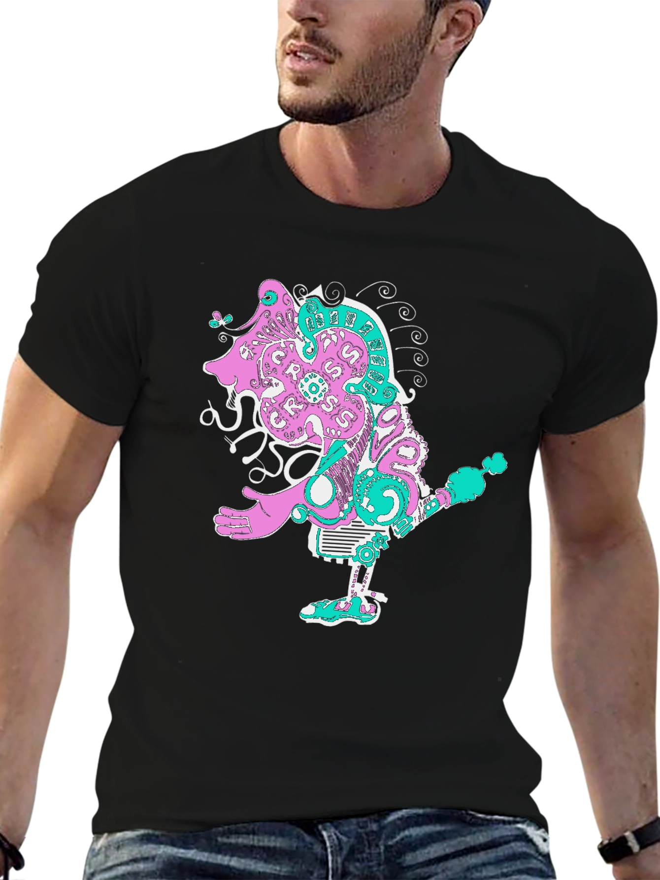 Abstract Character Graphic Tee - Unique Print