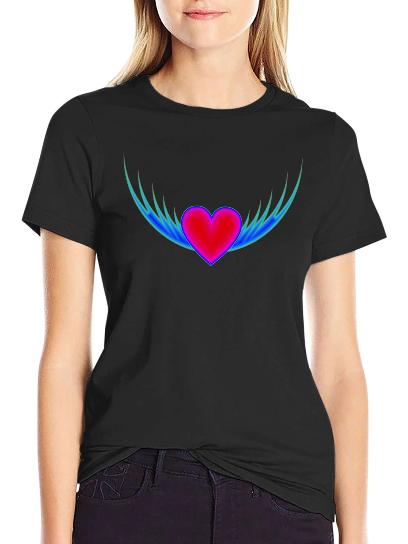 Heart Wings Graphic Tee - Black Casual Shirt
