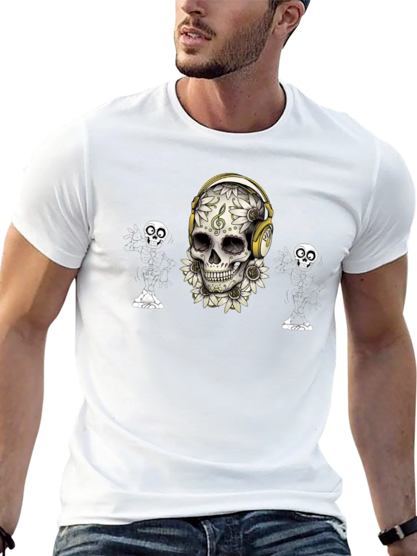 Skull and Skeleton Graphic Print Tee