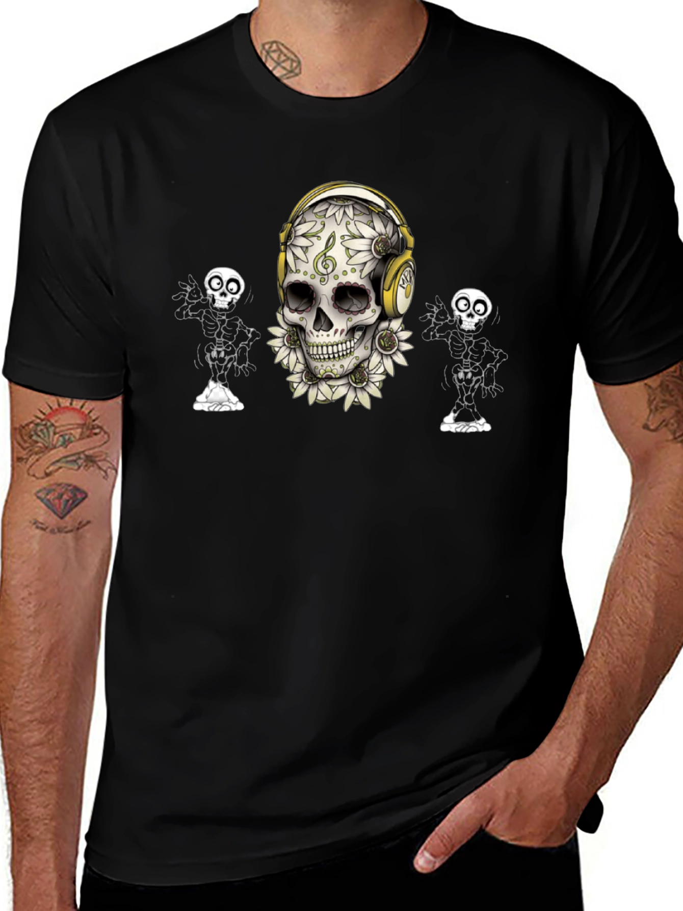 Skull and Skeleton Graphic Print Tee