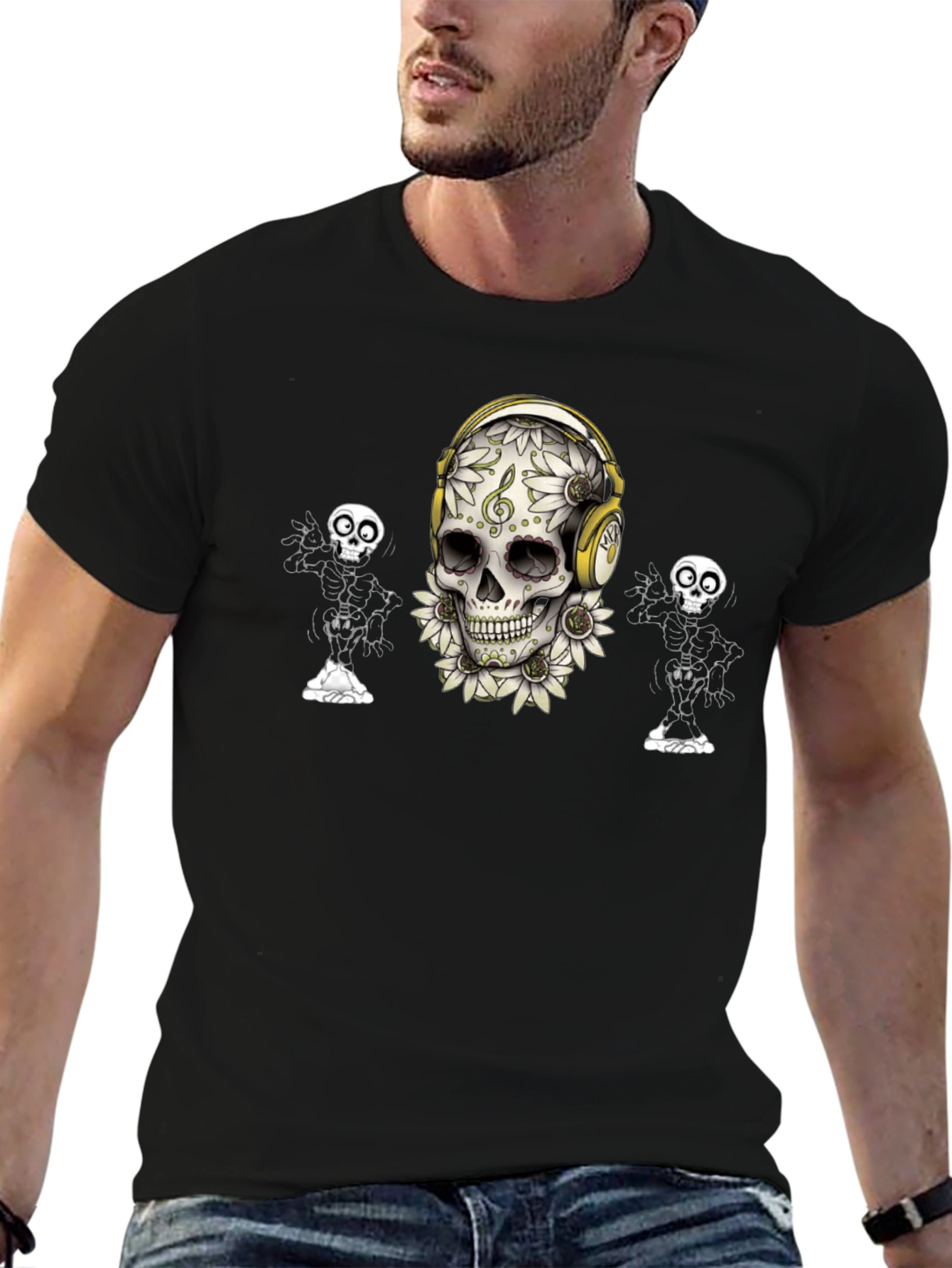 Skull and Skeleton Graphic Print Tee