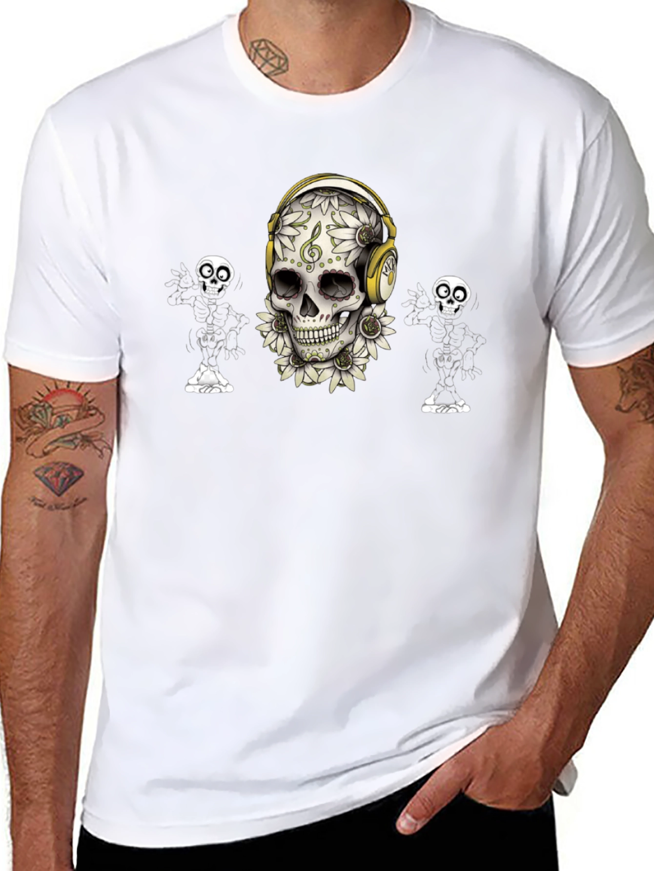 Skull and Skeleton Graphic Print Tee
