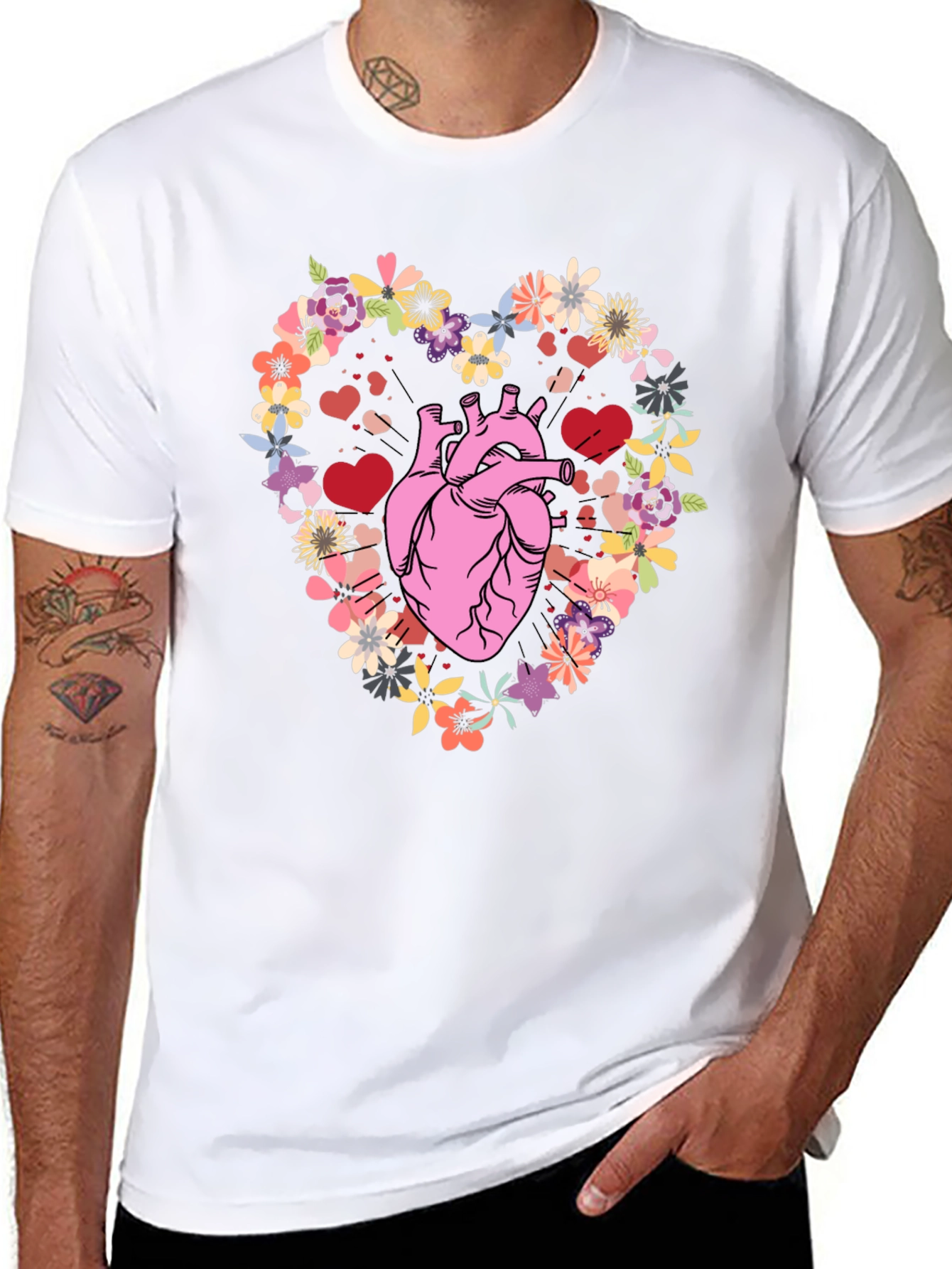 Floral Heart Anatomy T-Shirt - Unique Valentines Gift