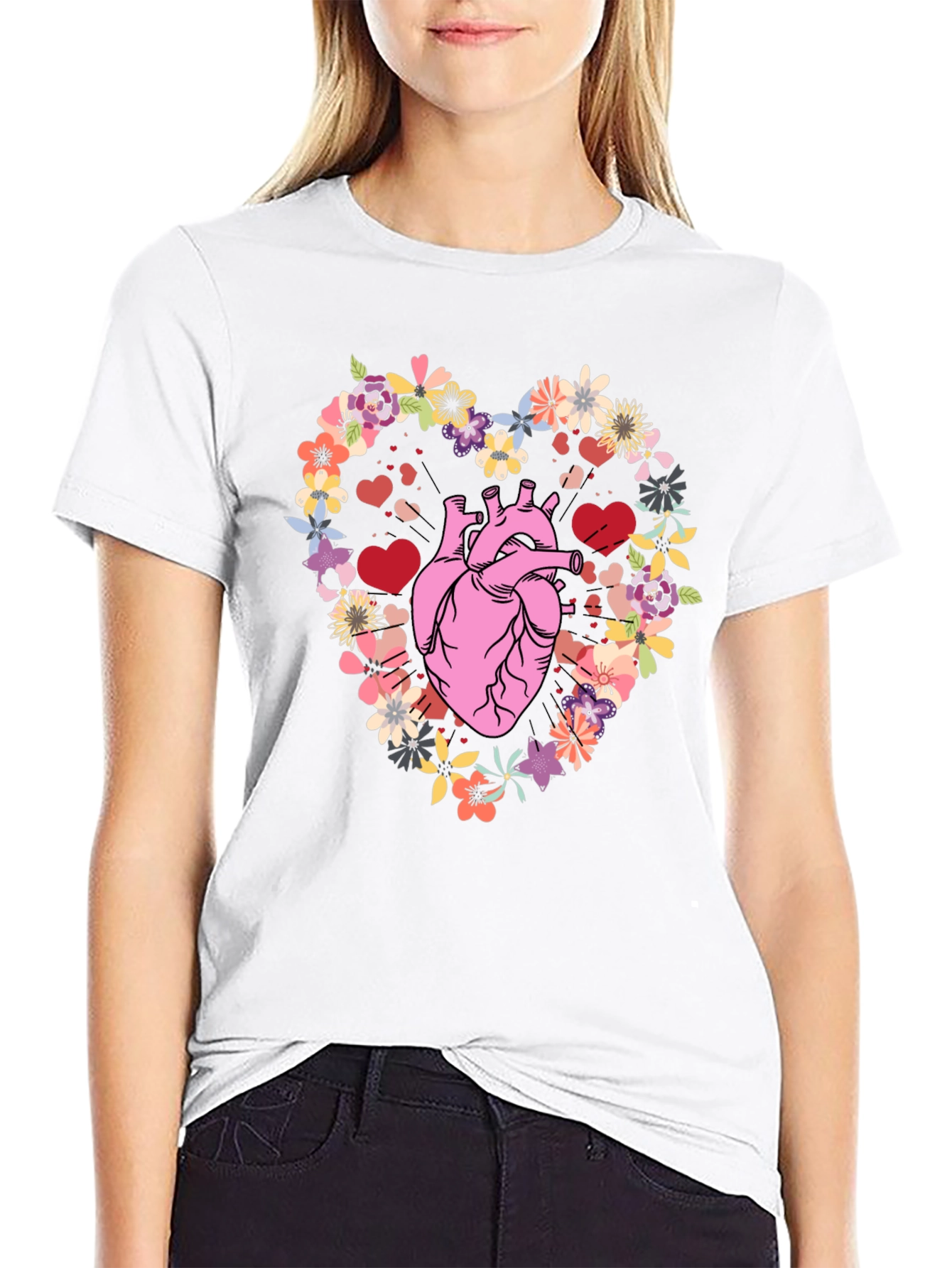 Floral Heart Anatomy T-Shirt - Unique Valentines Gift