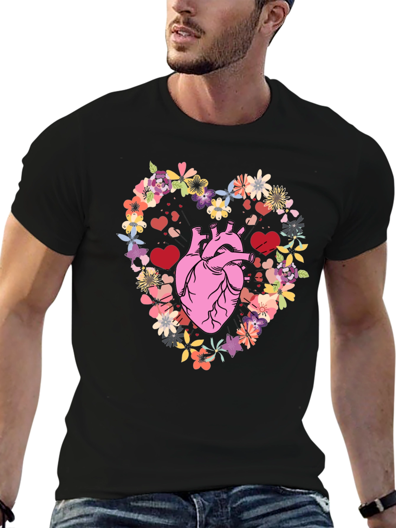 Floral Heart Anatomy T-Shirt - Unique Valentines Gift