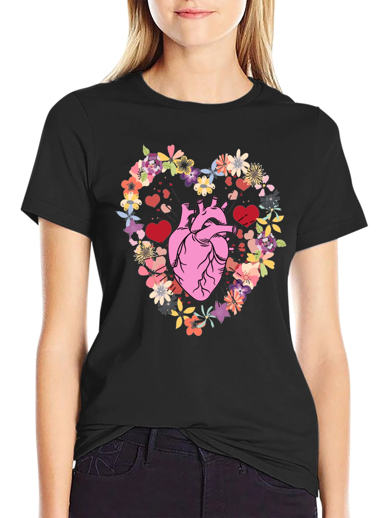 Floral Heart Anatomy T-Shirt - Unique Valentines Gift