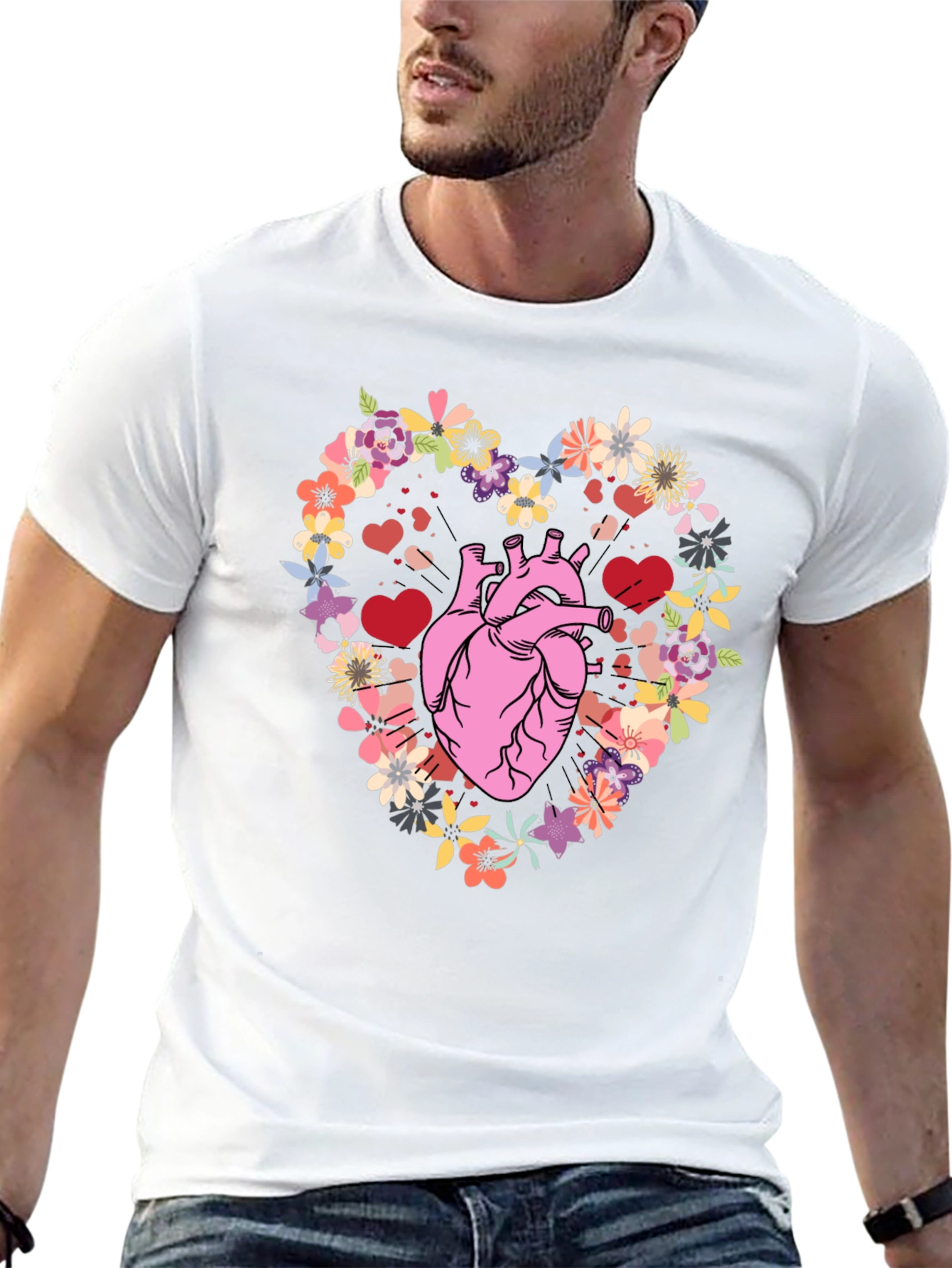 Floral Heart Anatomy T-Shirt - Unique Valentines Gift