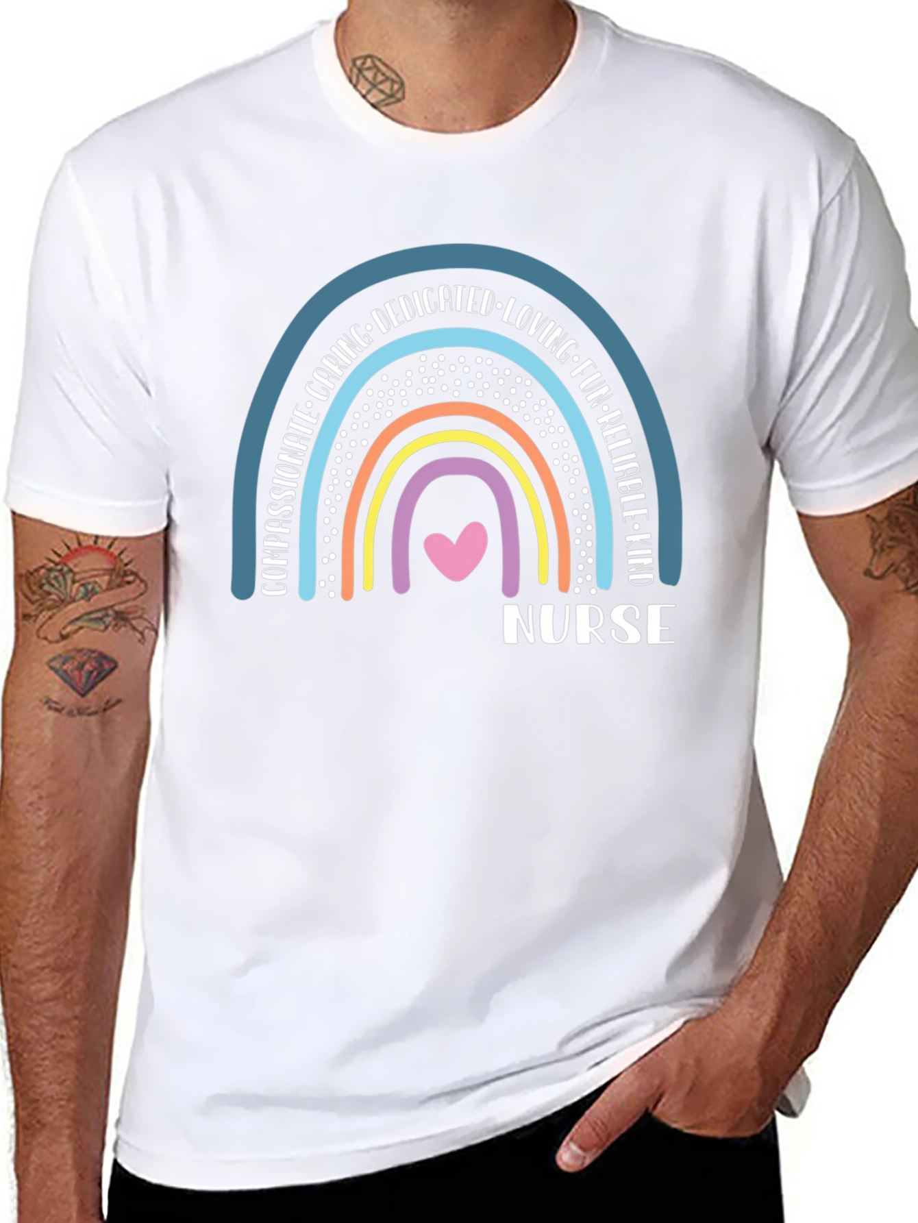Nurse Rainbow T-Shirt - Caring Dedicated & Kind!