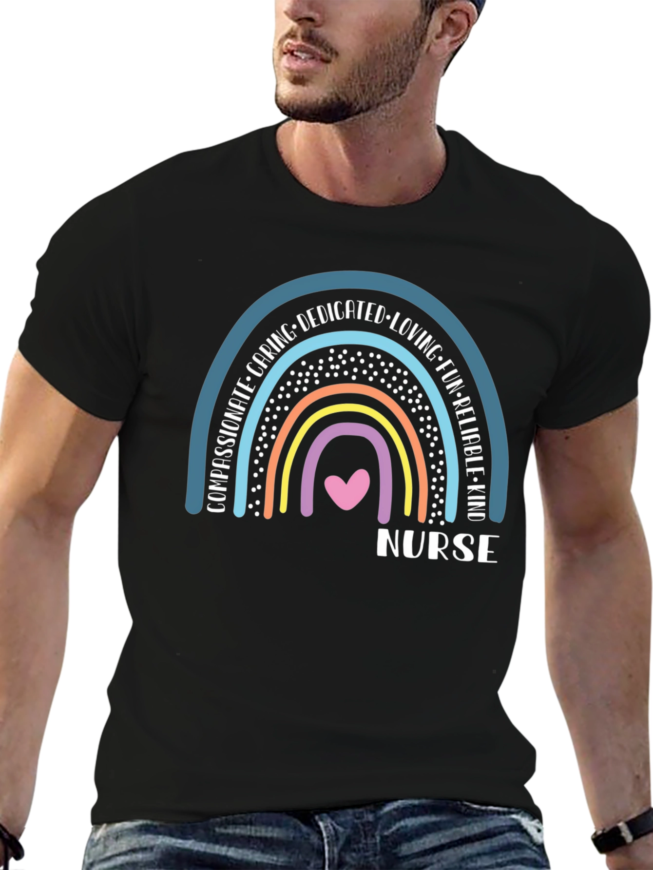 Nurse Rainbow T-Shirt - Caring Dedicated & Kind!