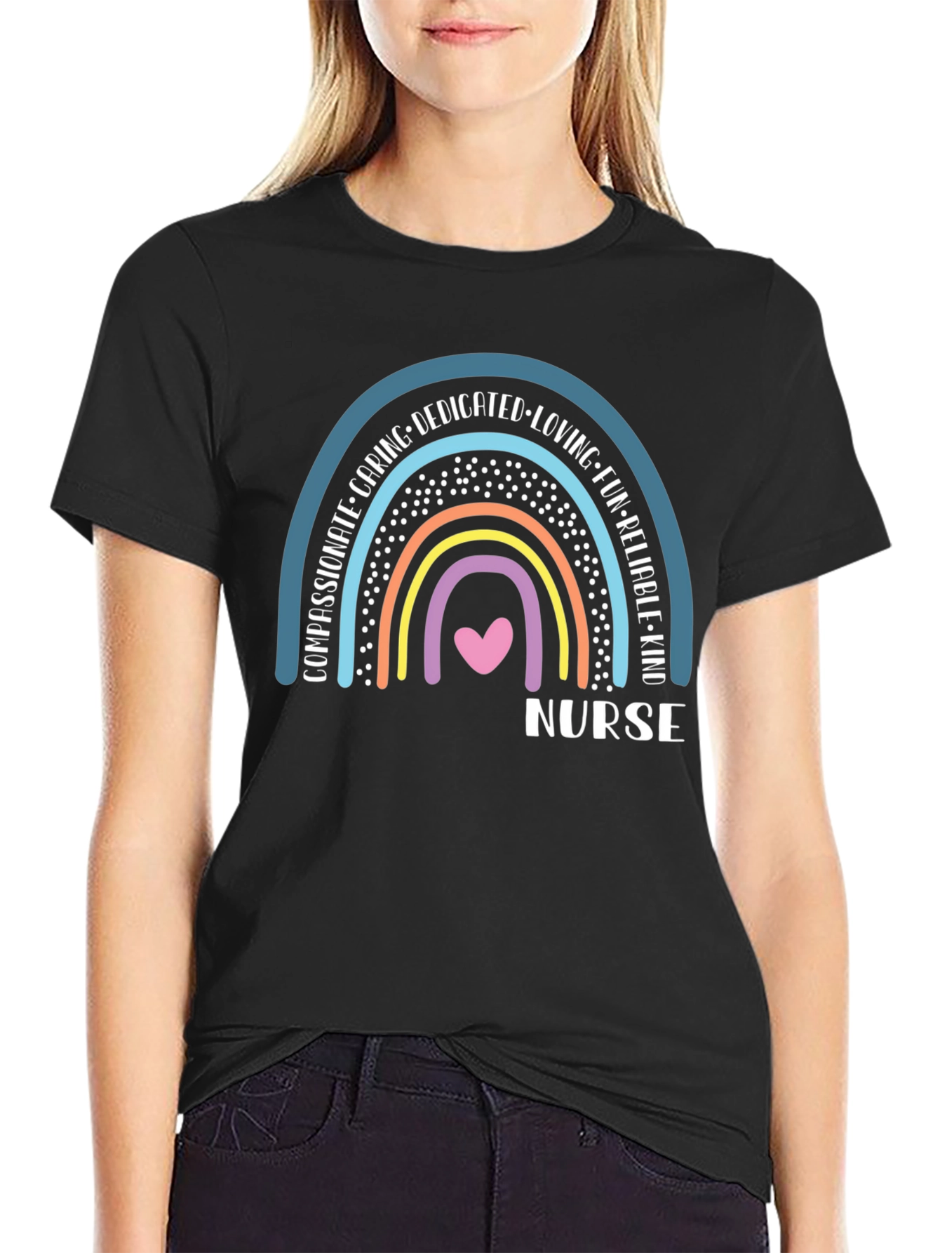Nurse Rainbow T-Shirt - Caring Dedicated & Kind!