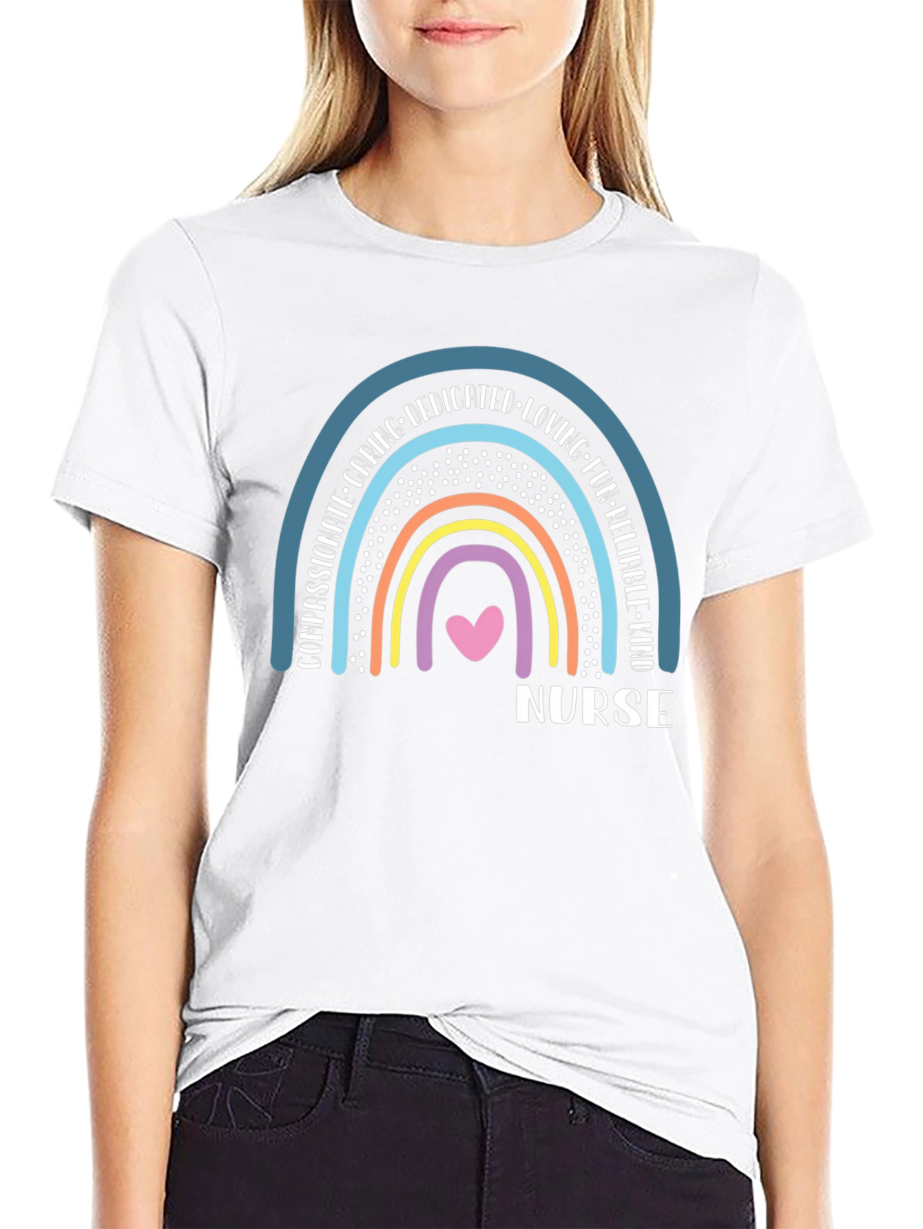 Nurse Rainbow T-Shirt - Caring Dedicated & Kind!