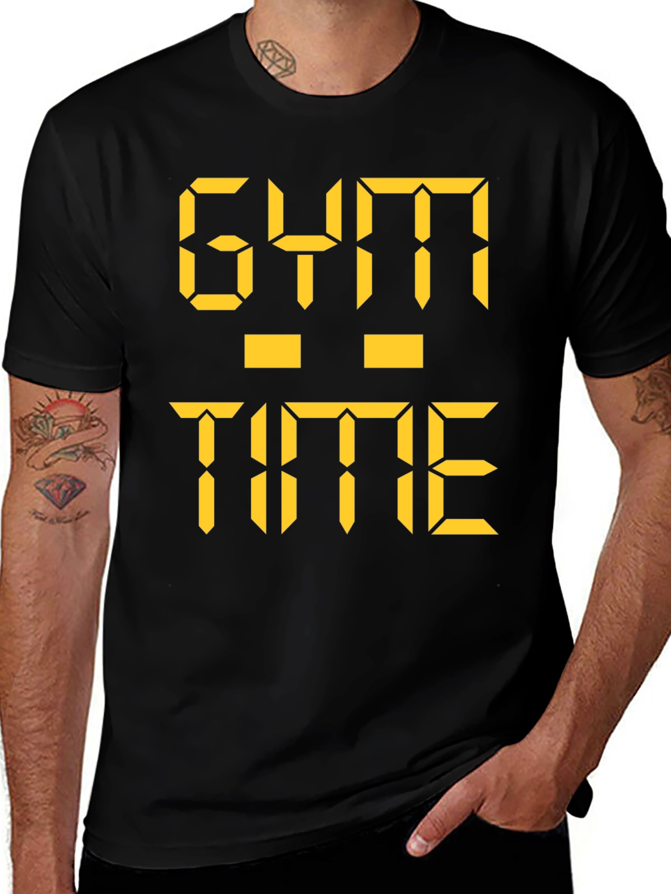 Gym Time Digital Print Black T-Shirt