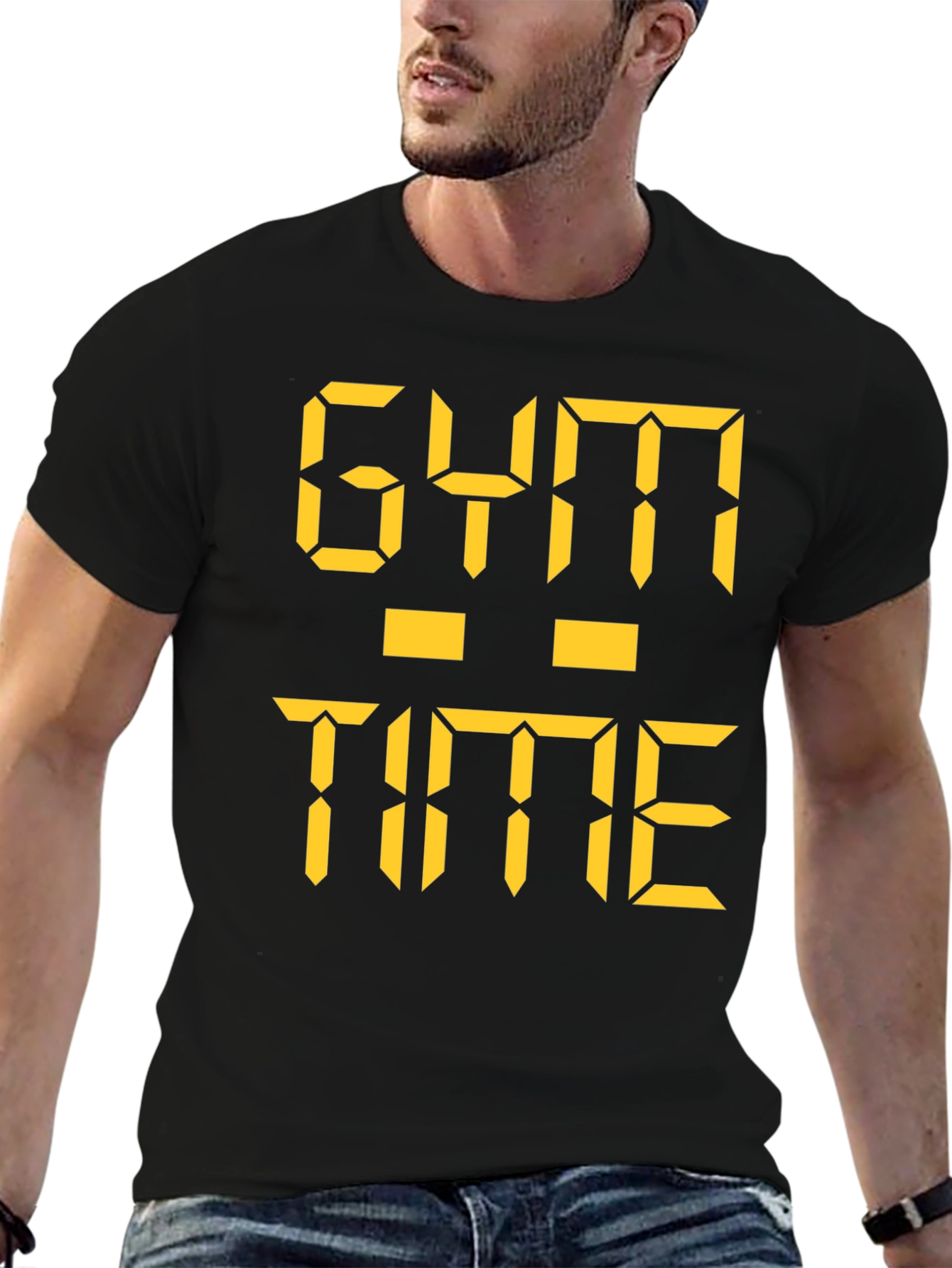 Gym Time Digital Print Black T-Shirt