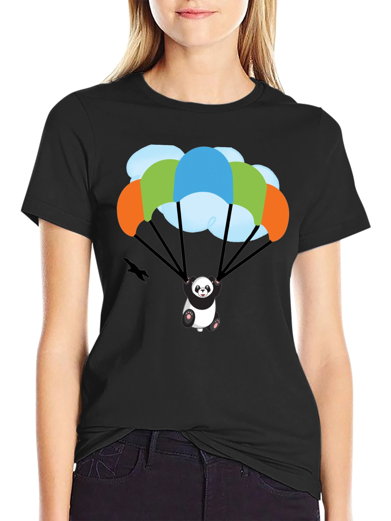 Panda Parachute T-Shirt - Black Graphic Tee