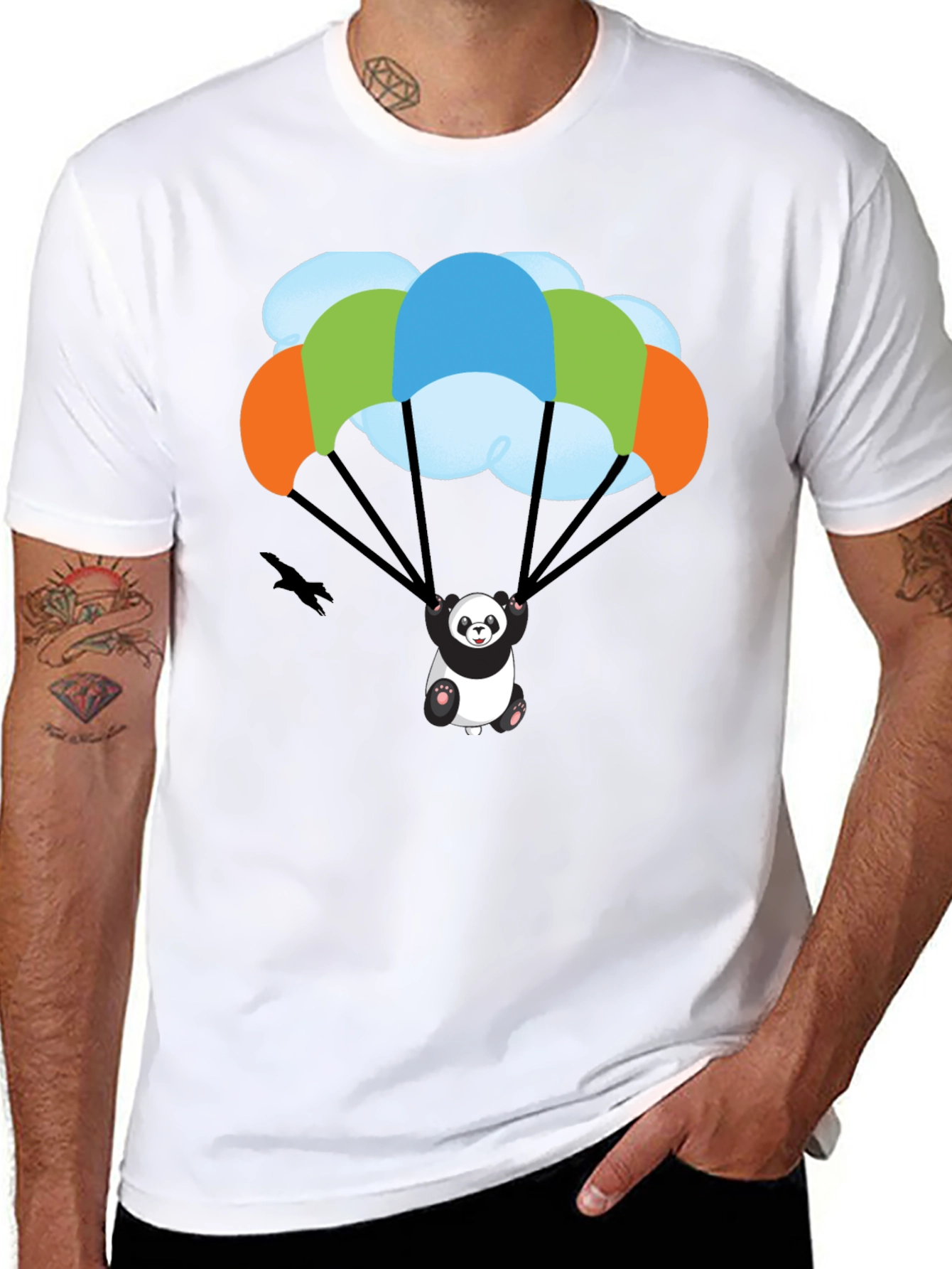 Panda Parachute T-Shirt - Black Graphic Tee