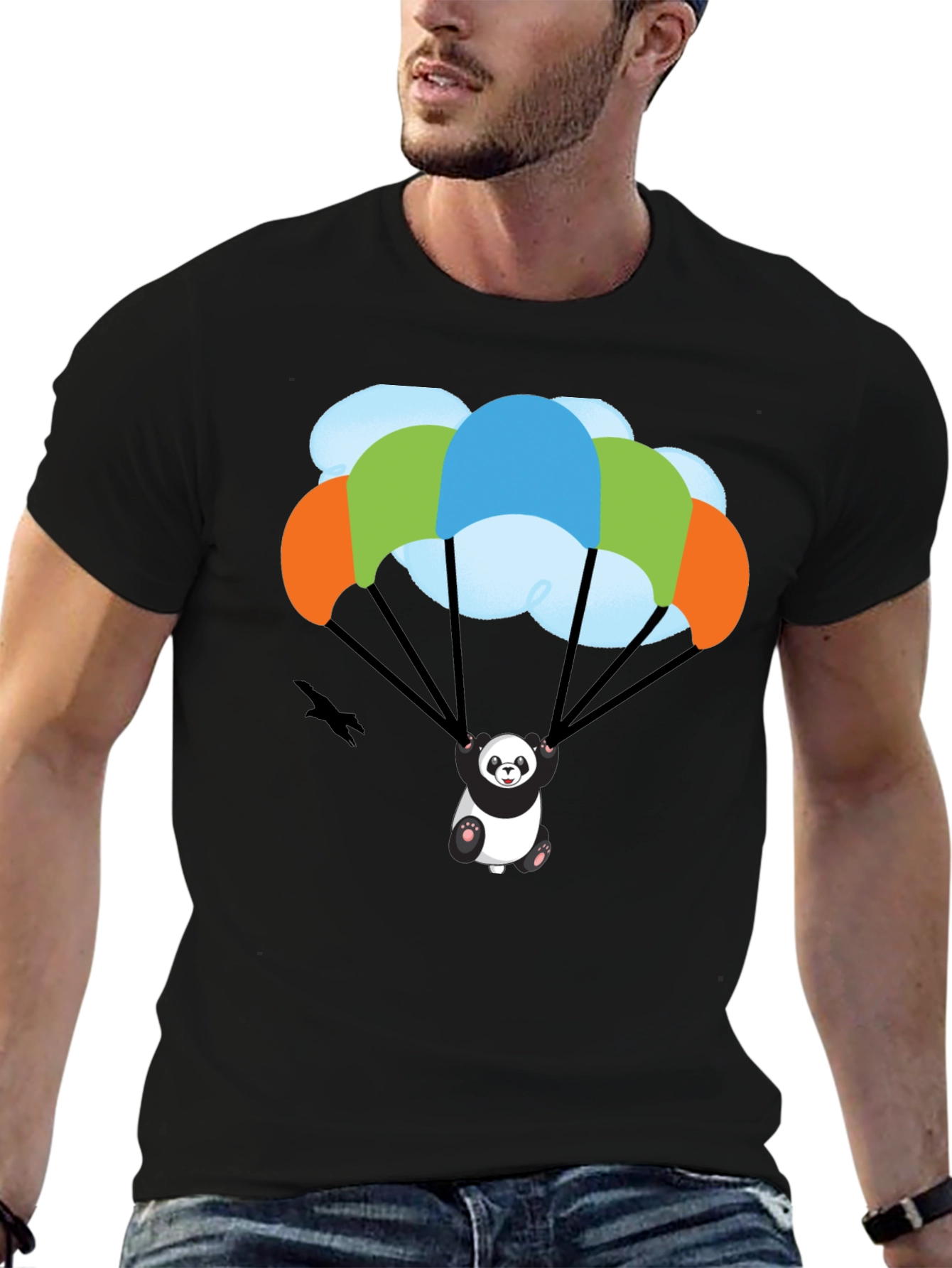 Panda Parachute T-Shirt - Black Graphic Tee