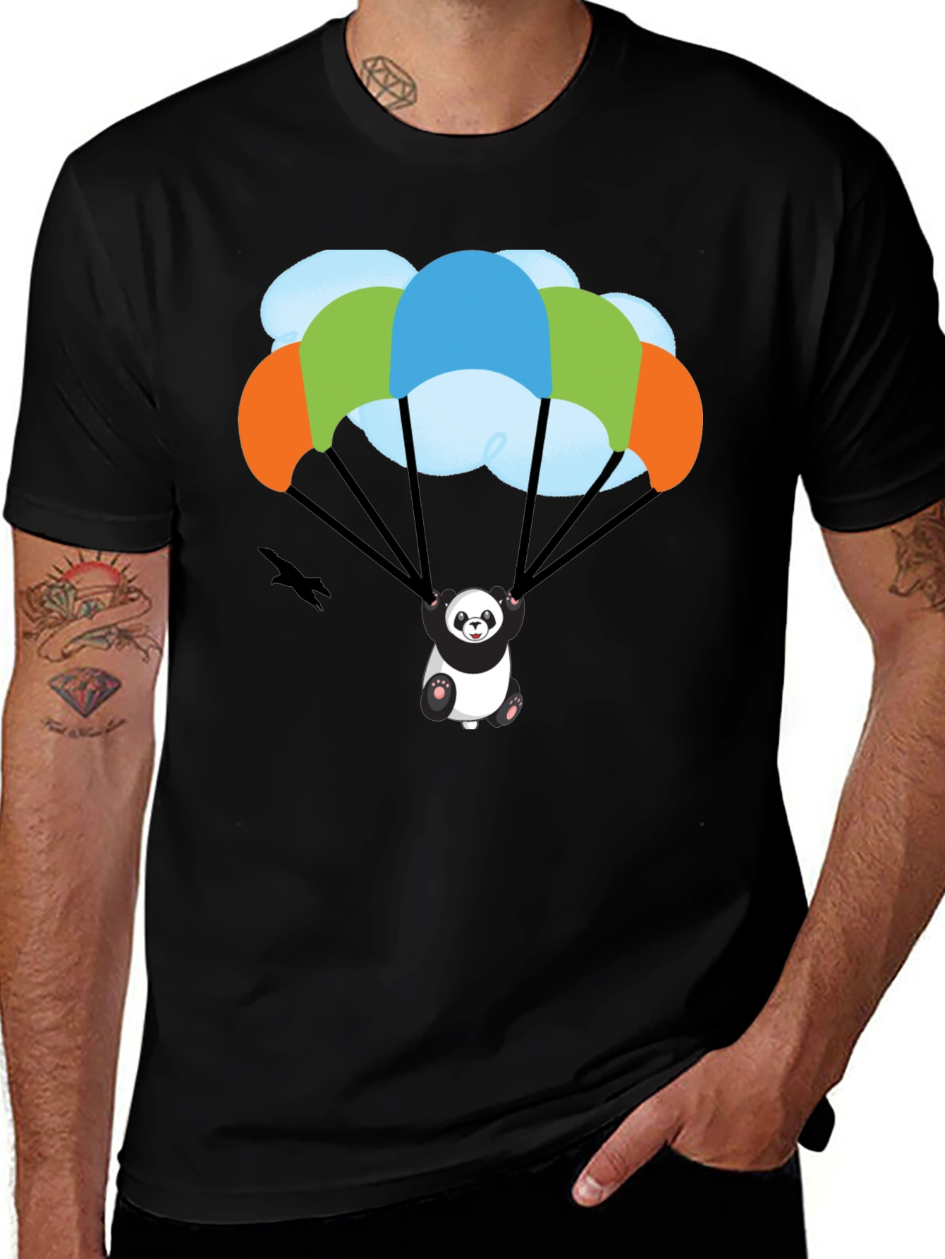 Panda Parachute T-Shirt - Black Graphic Tee