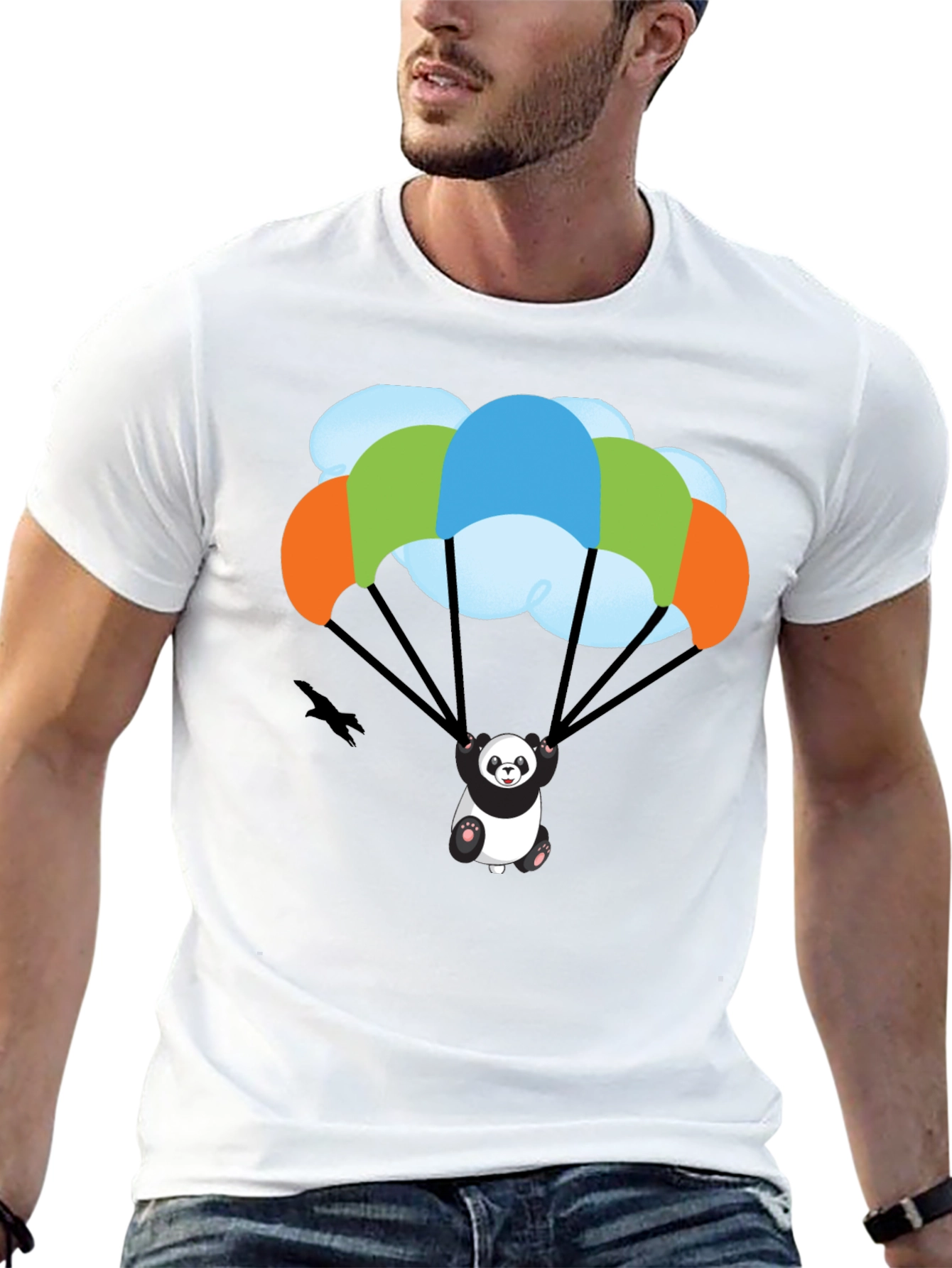 Panda Parachute T-Shirt - Black Graphic Tee