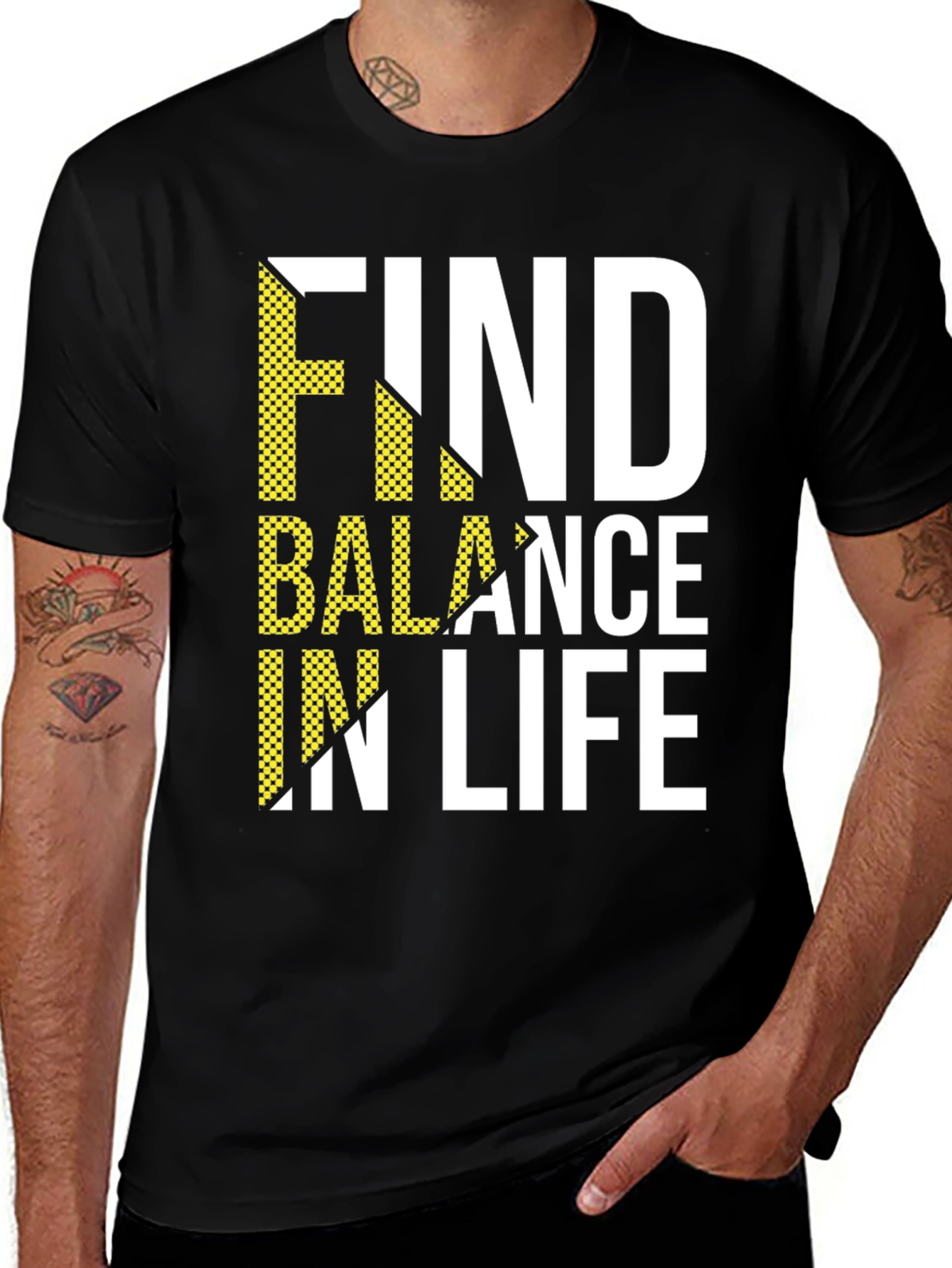 Find Balance in Life Black Graphic T-Shirt