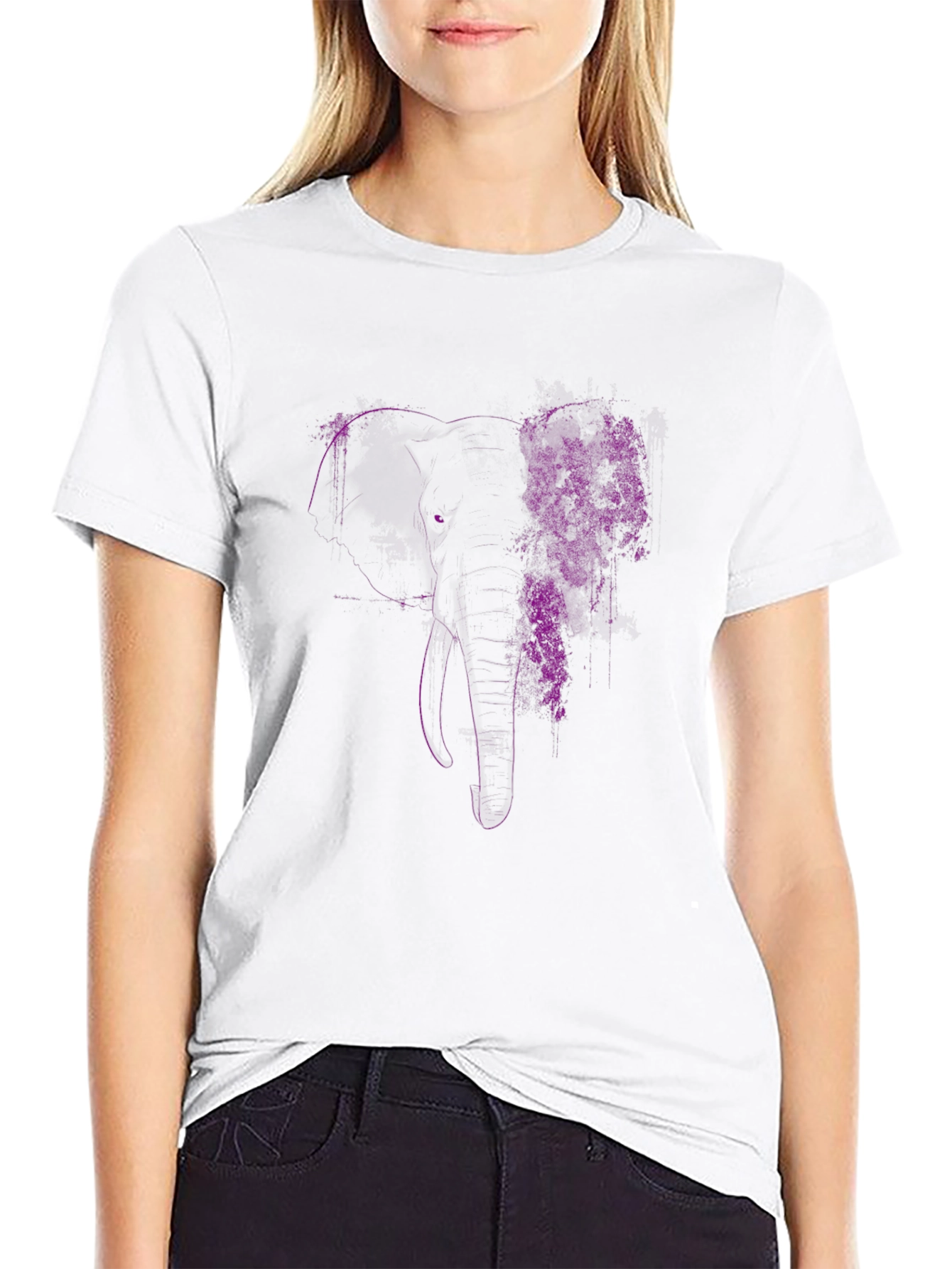Elephant Floral Graphic Tee - Black