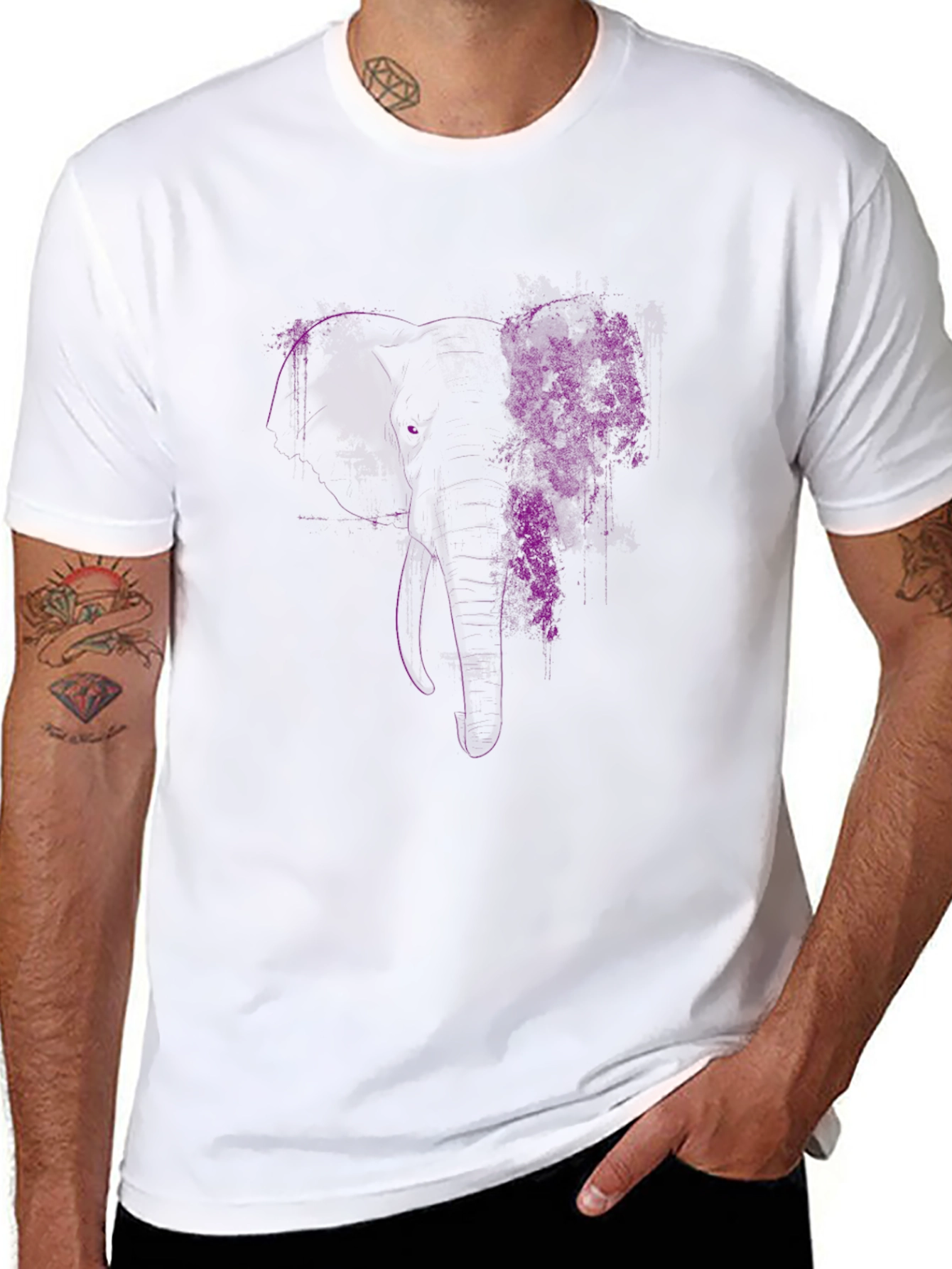 Elephant Floral Graphic Tee - Black