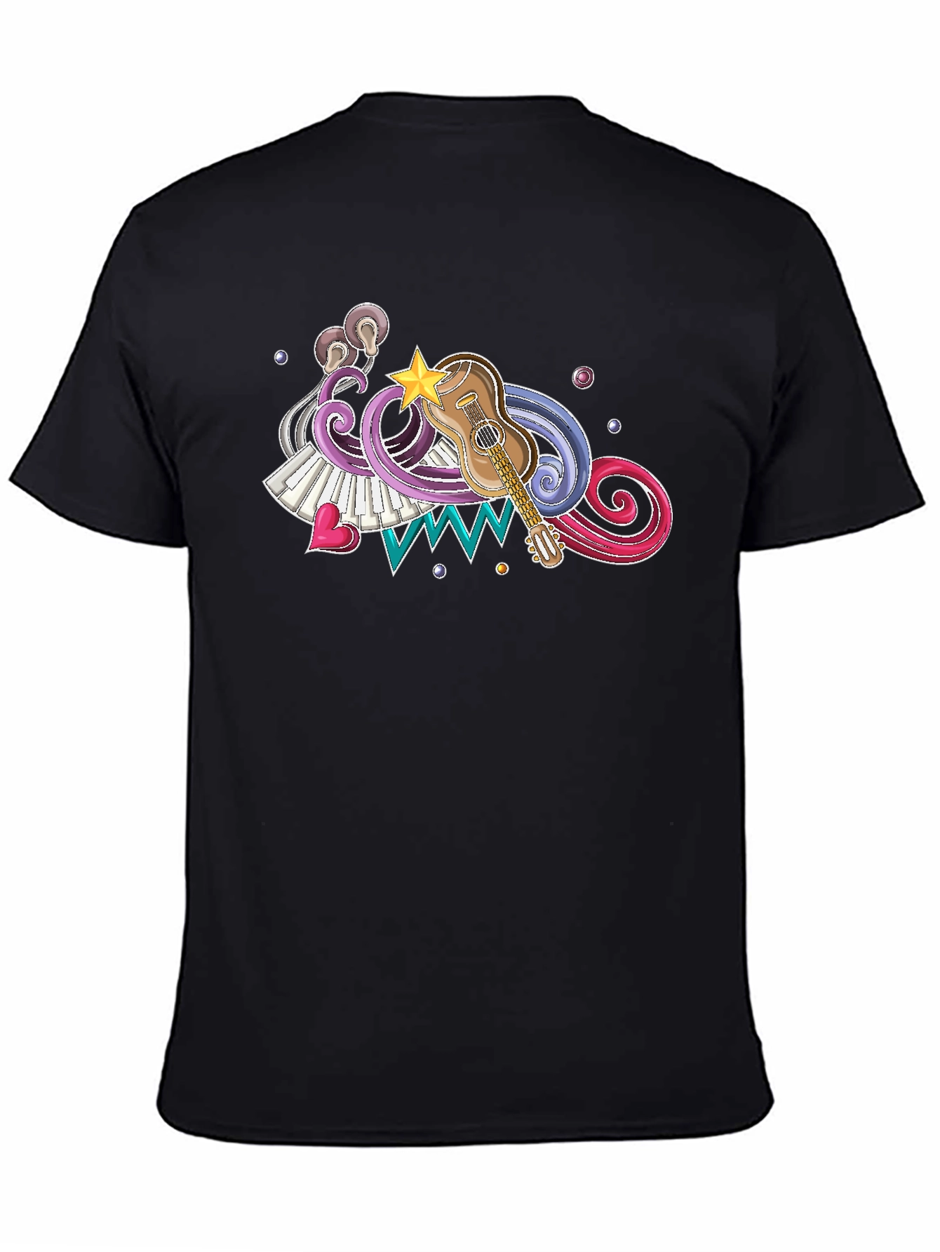 Musical Graphic Print Black T-Shirt