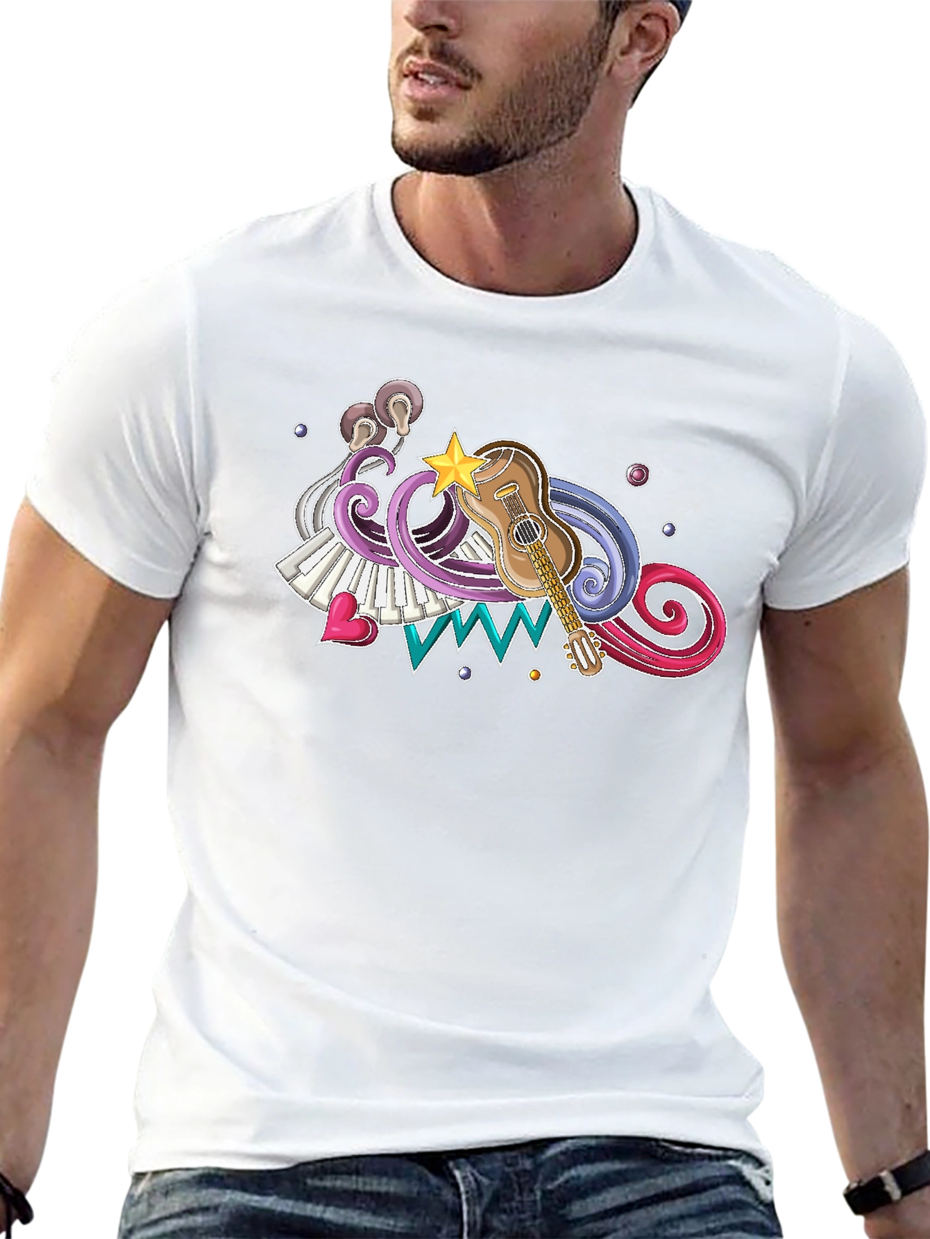 Musical Graphic Print Black T-Shirt