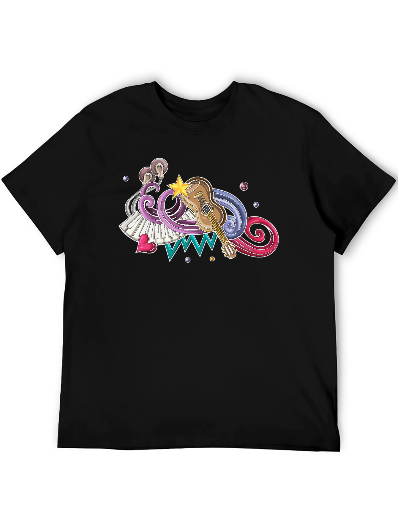 Musical Graphic Print Black T-Shirt
