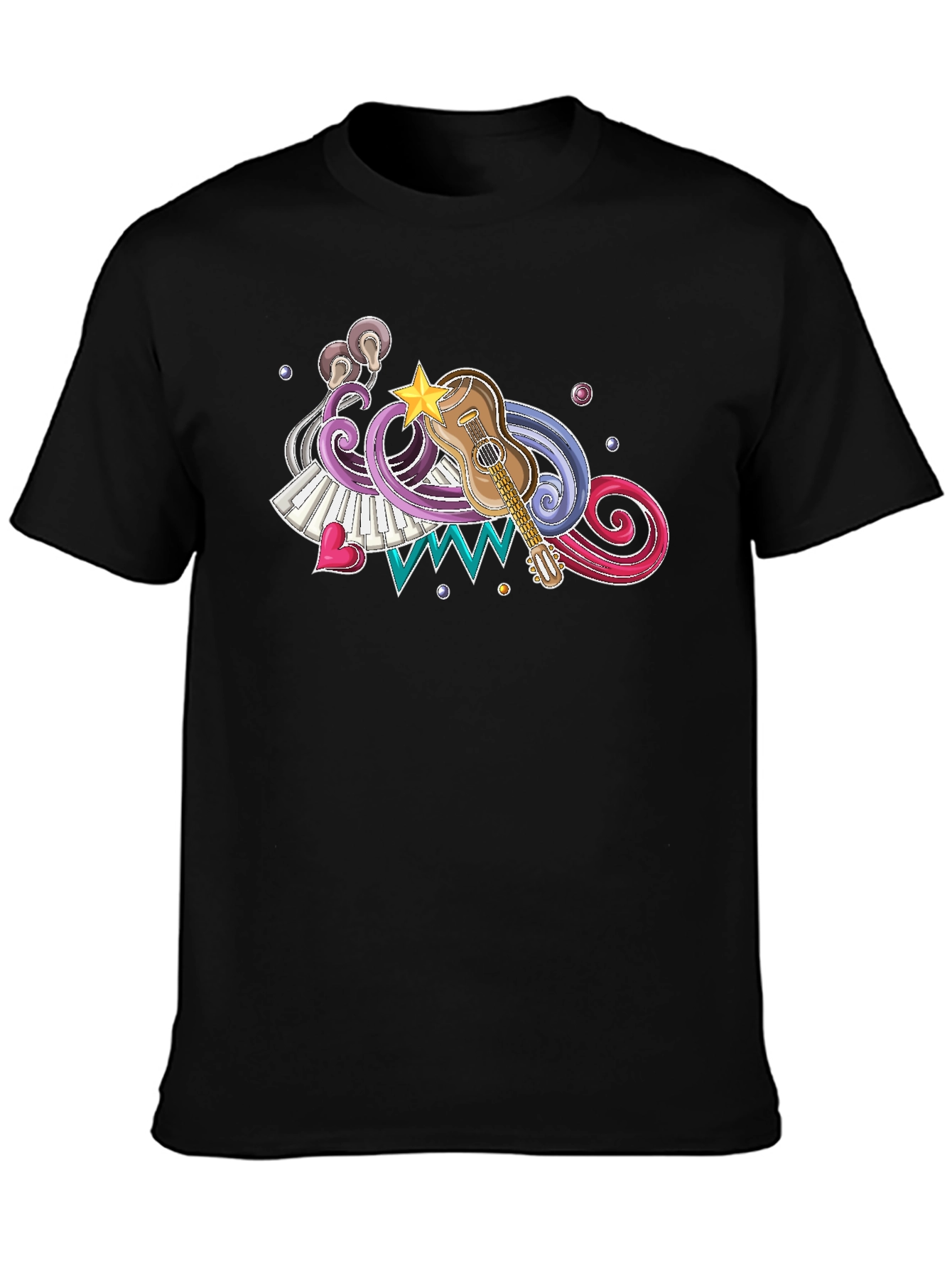 Musical Graphic Print Black T-Shirt