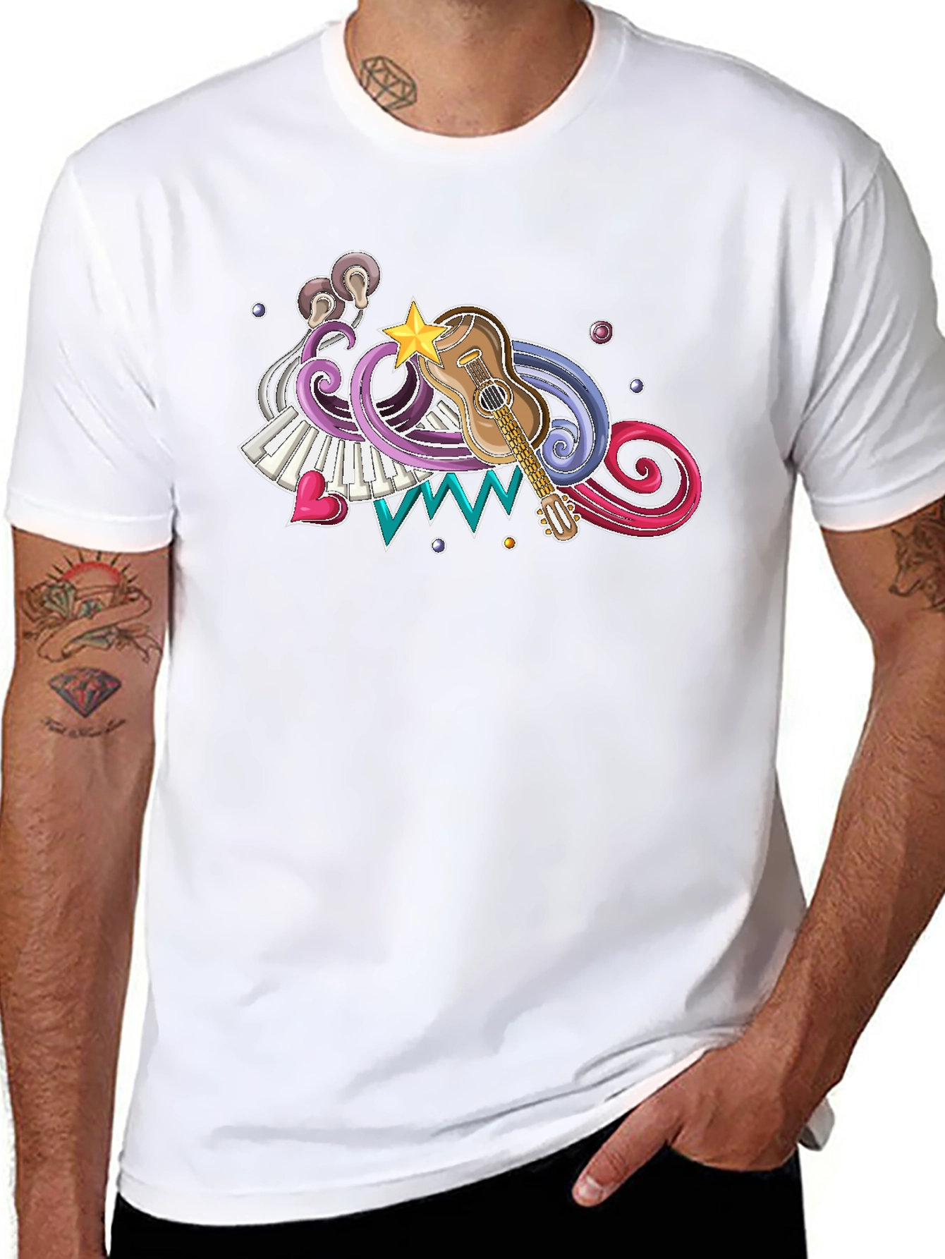 Musical Graphic Print Black T-Shirt