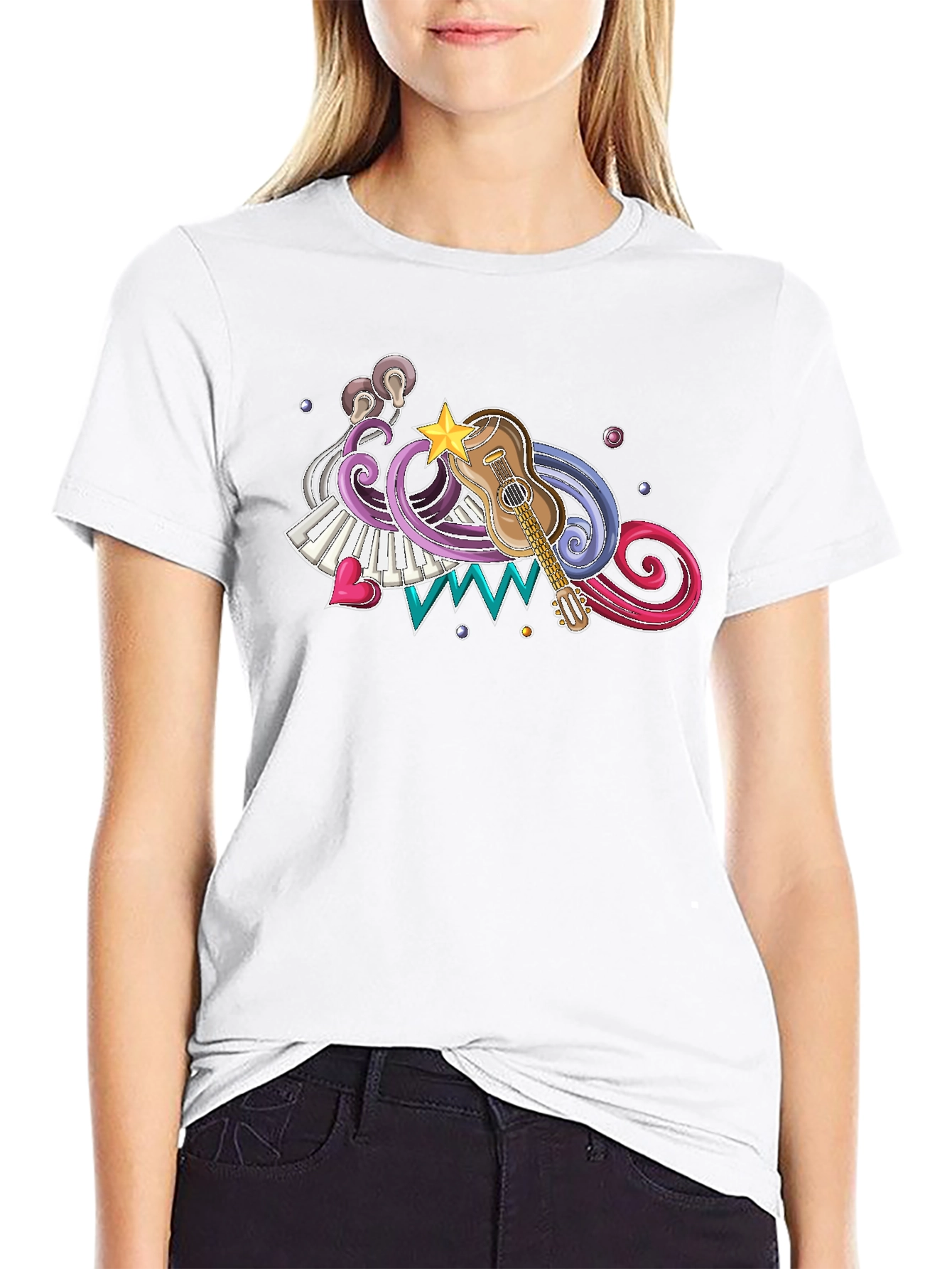 Musical Graphic Print Black T-Shirt