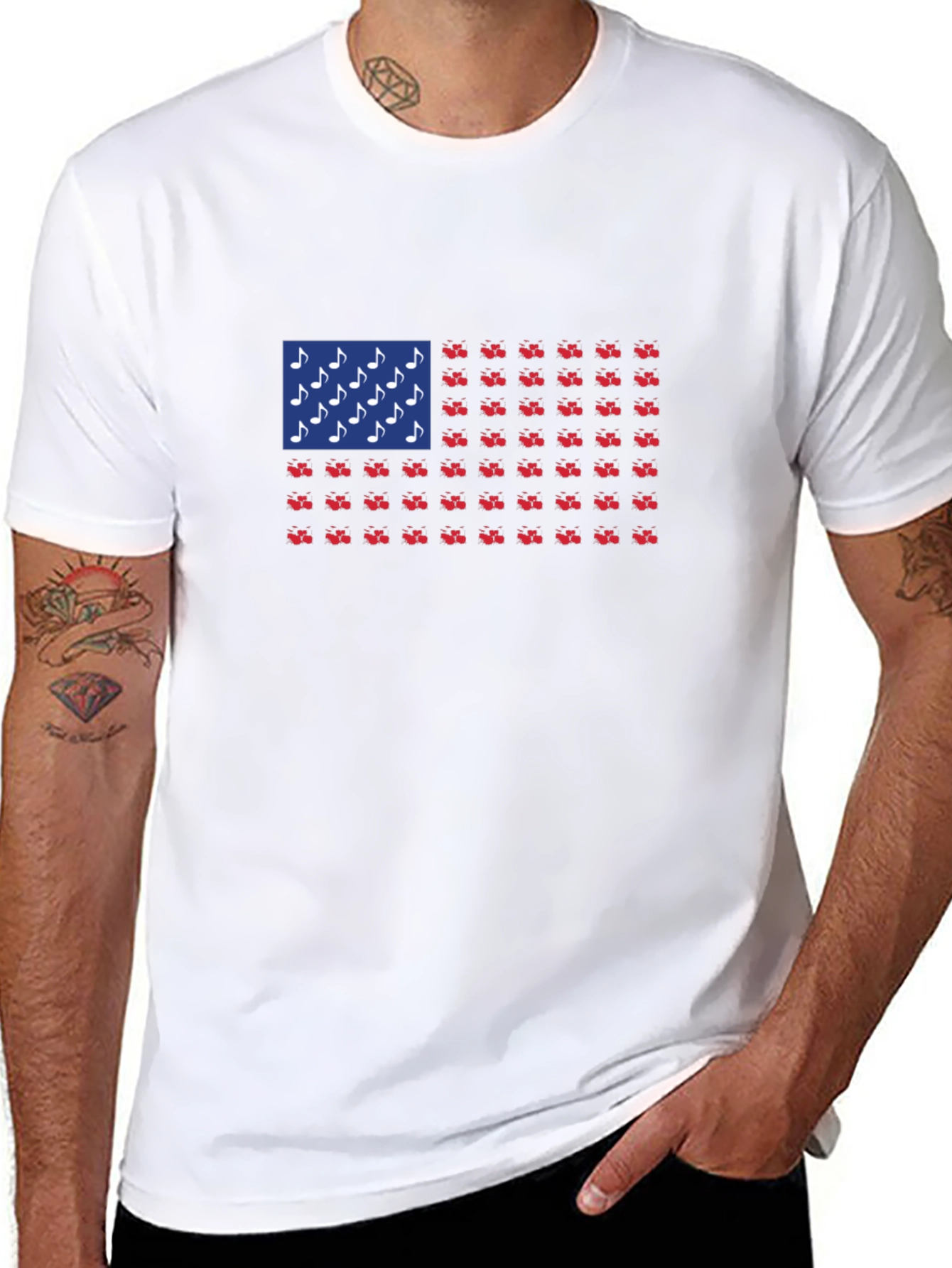 Patriotic Musical Note & Tractor Flag T-Shirt
