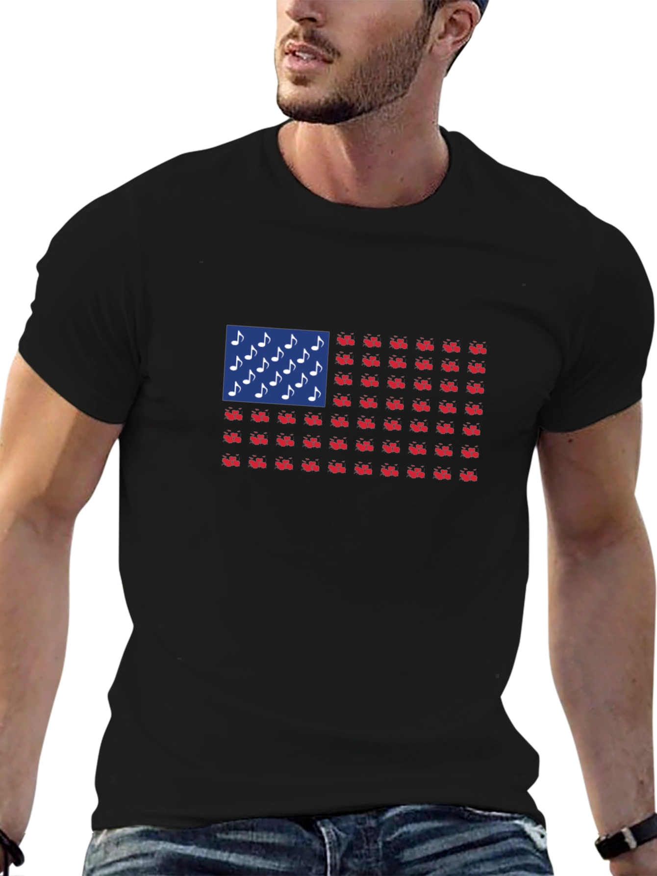 Patriotic Musical Note & Tractor Flag T-Shirt