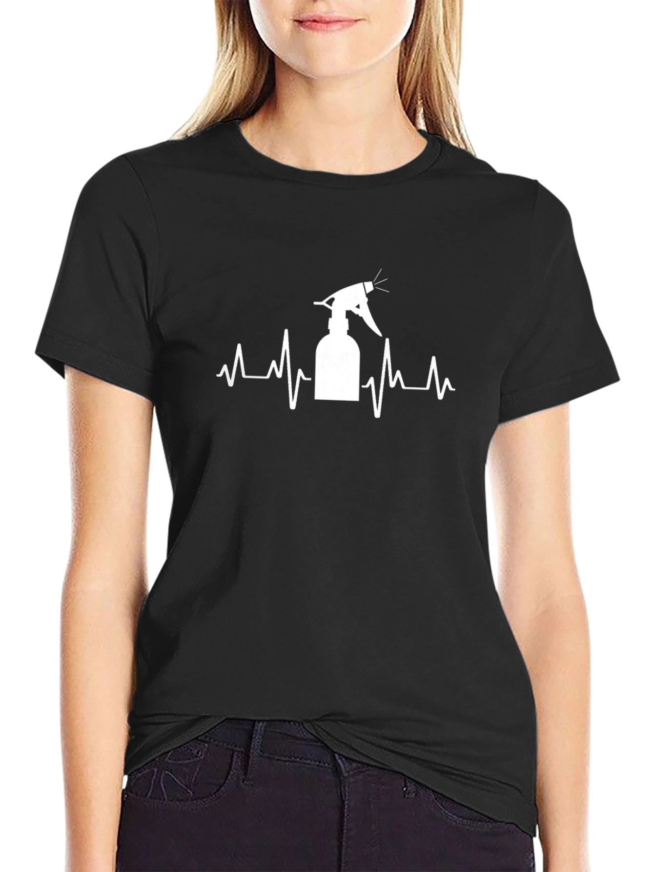 Heartbeat Spray Bottle Graphic Tee - Black