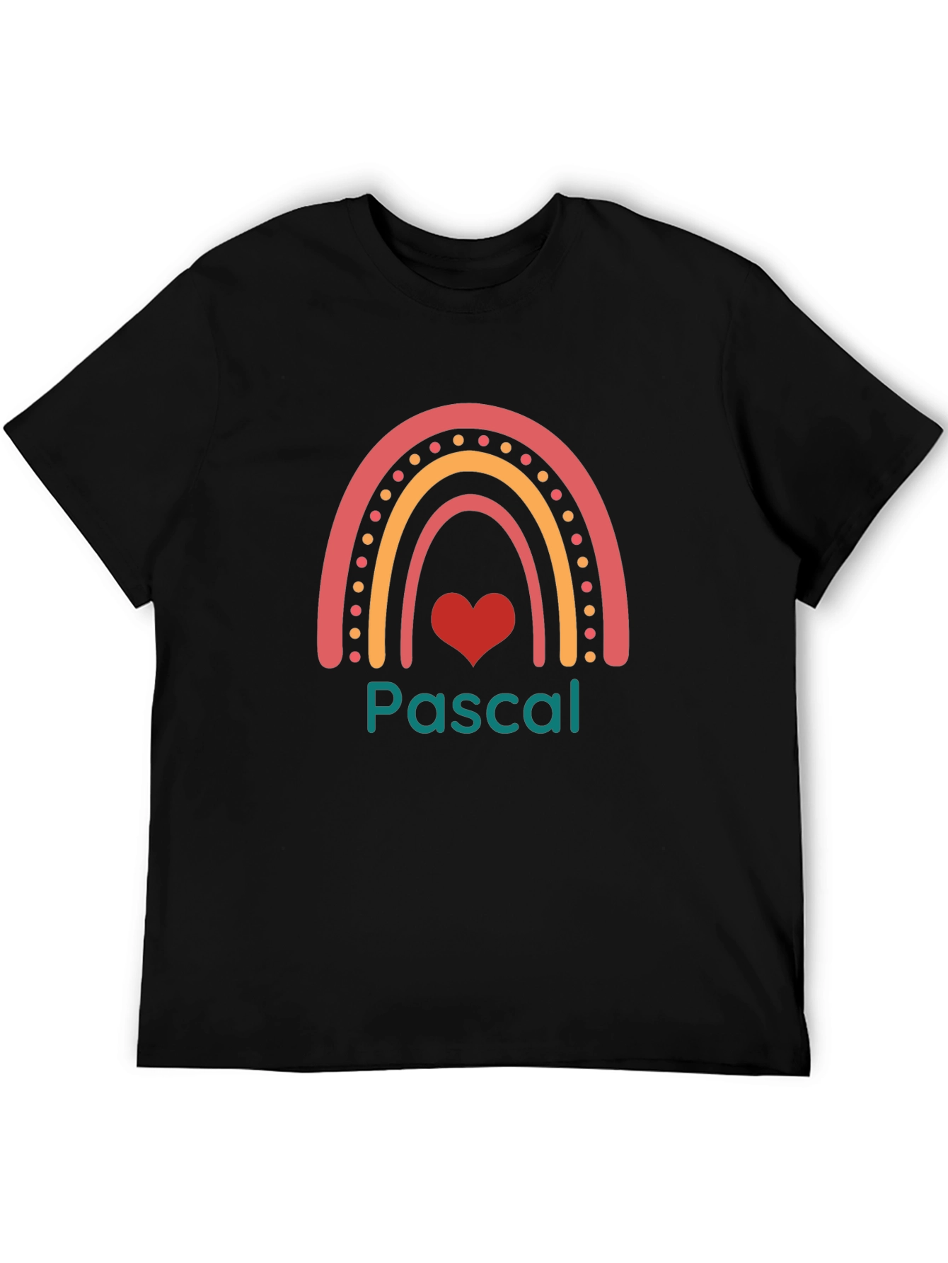 Pascal Rainbow Heart Personalized Black T-Shirt