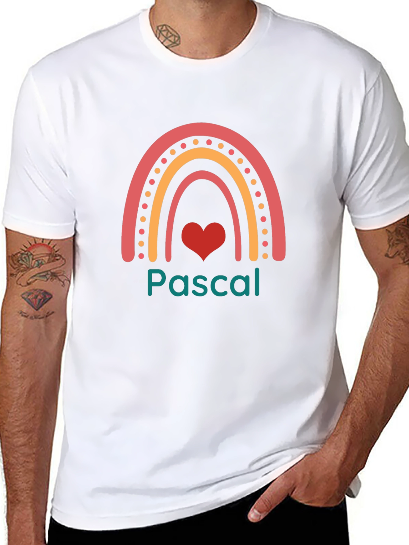 Pascal Rainbow Heart Personalized Black T-Shirt