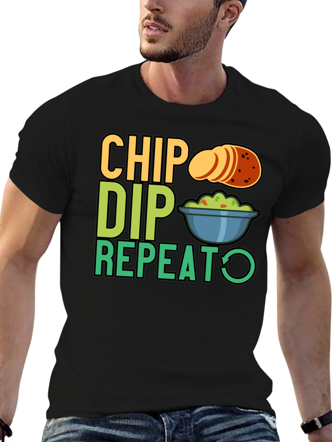 Chip Dip Repeat Graphic Tee - Snack Lover T-Shirt