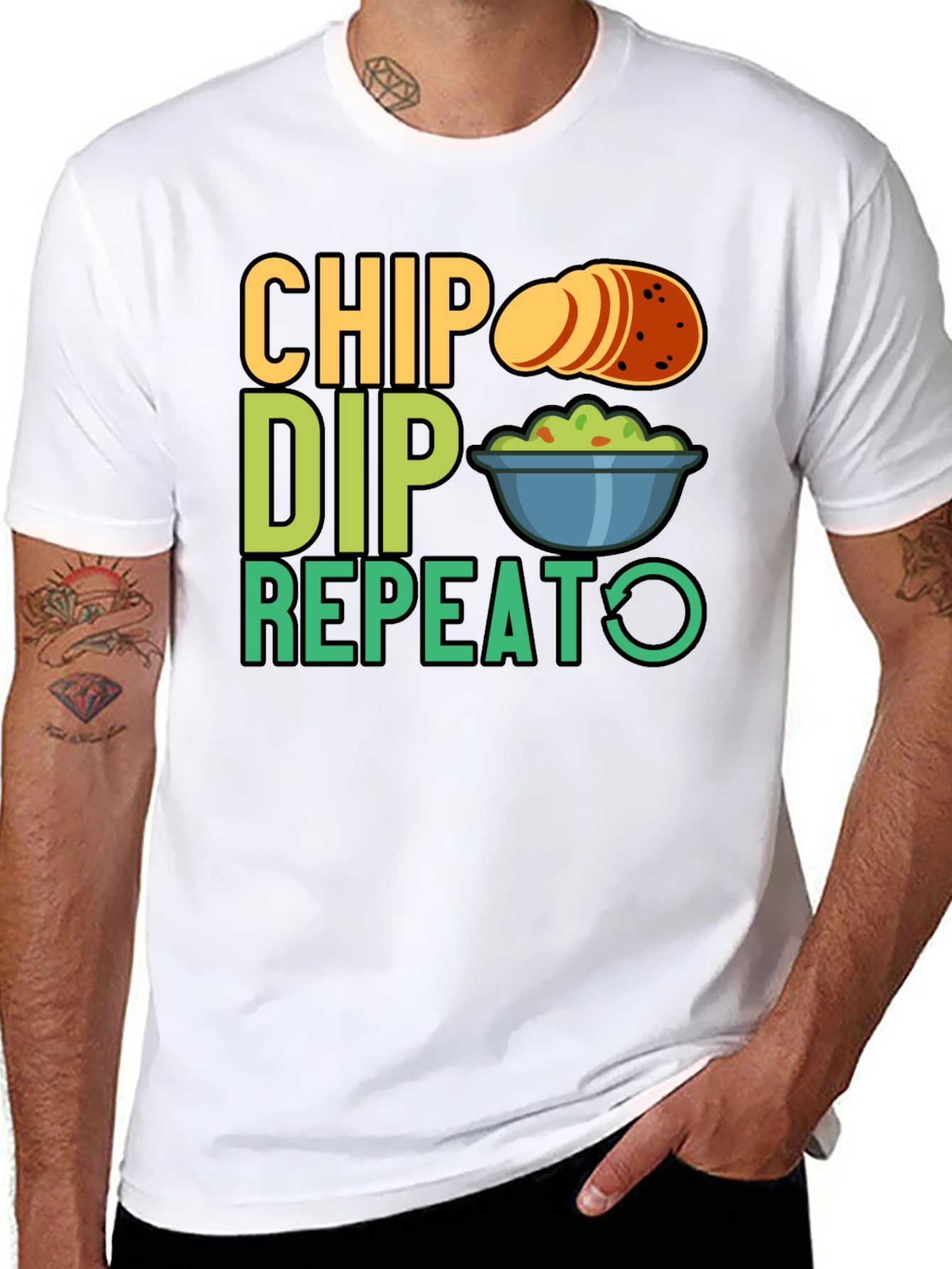 Chip Dip Repeat Graphic Tee - Snack Lover T-Shirt