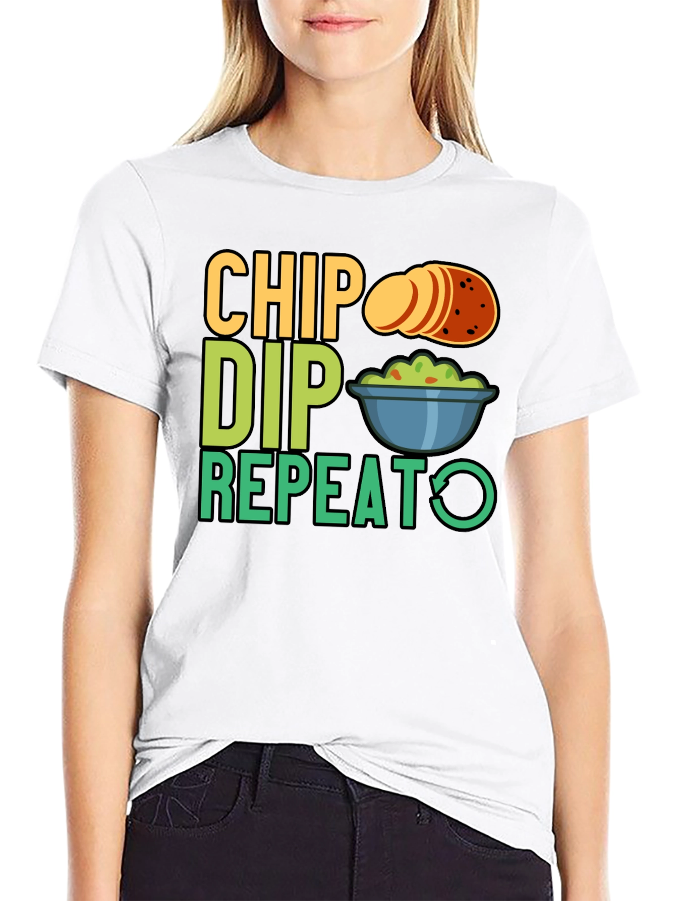 Chip Dip Repeat Graphic Tee - Snack Lover T-Shirt