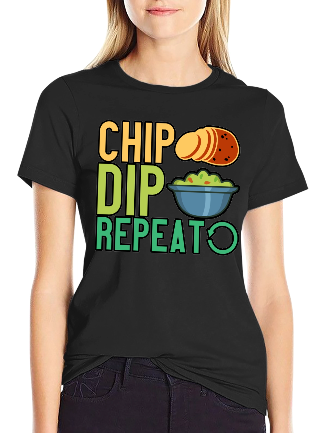 Chip Dip Repeat Graphic Tee - Snack Lover T-Shirt