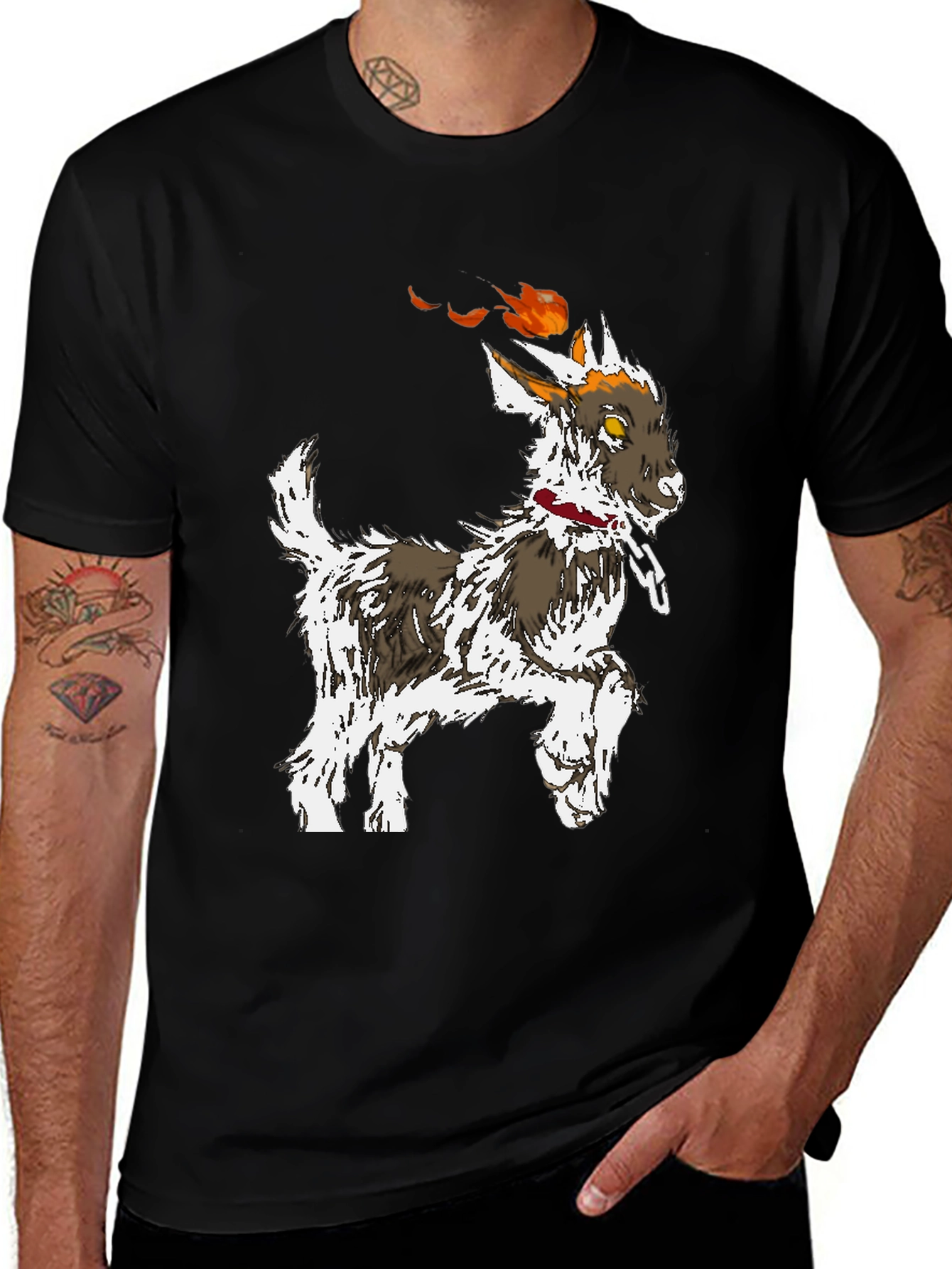 Flaming Goat Graphic T-Shirt - Unique Mens Tee