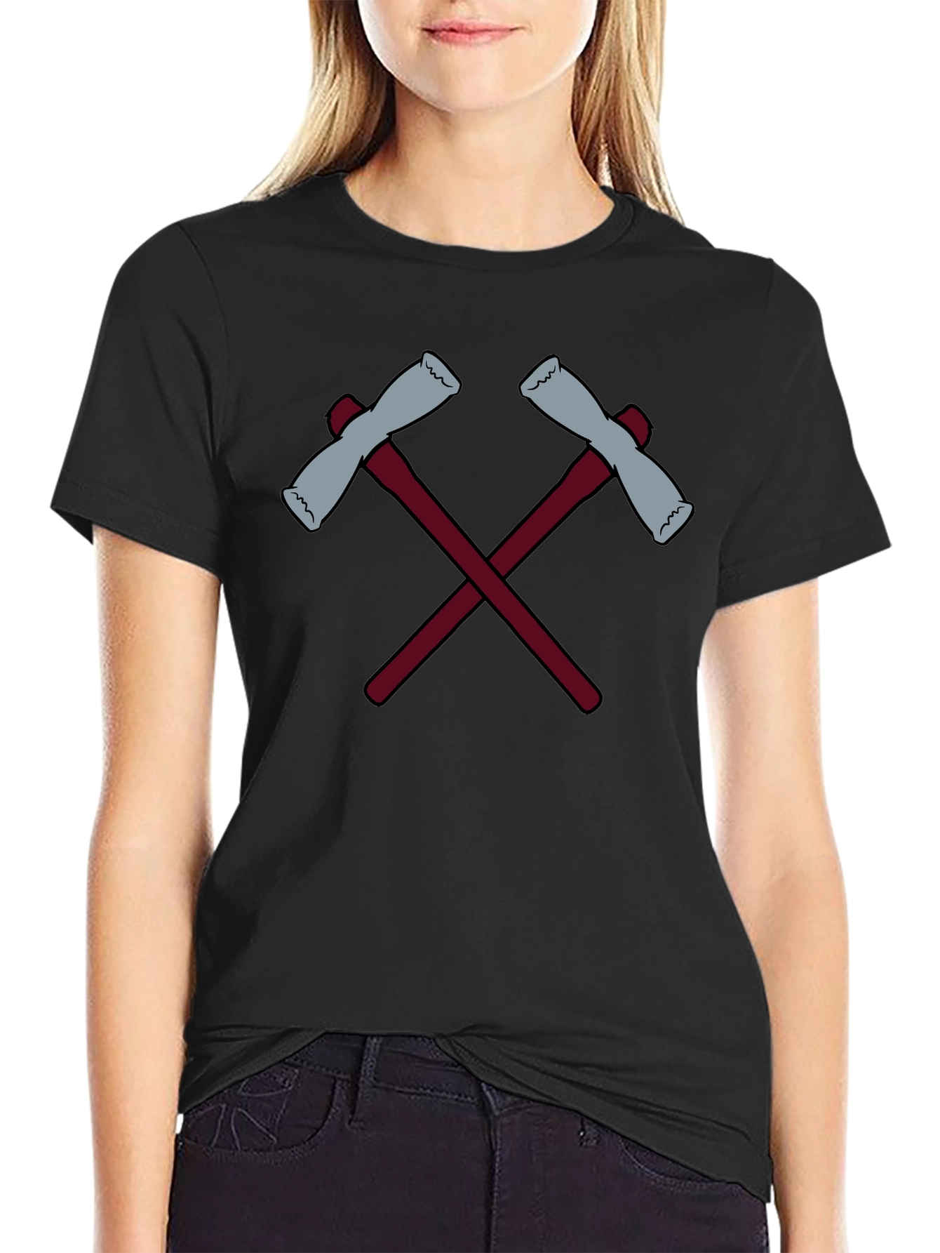 Crossed Axes Graphic Tee - Black Crew Neck