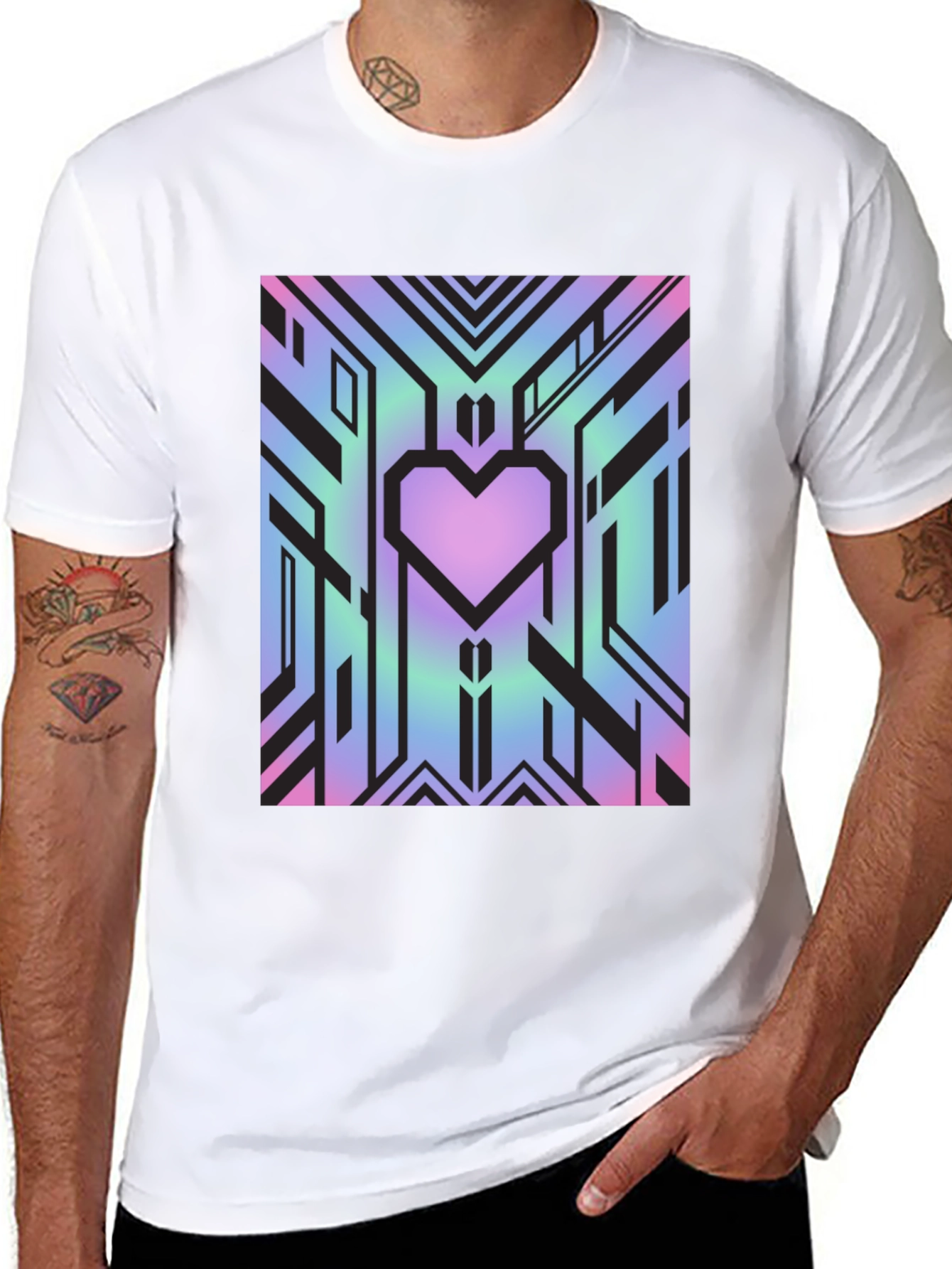 Geometric Heart Graphic Tee - Abstract Design