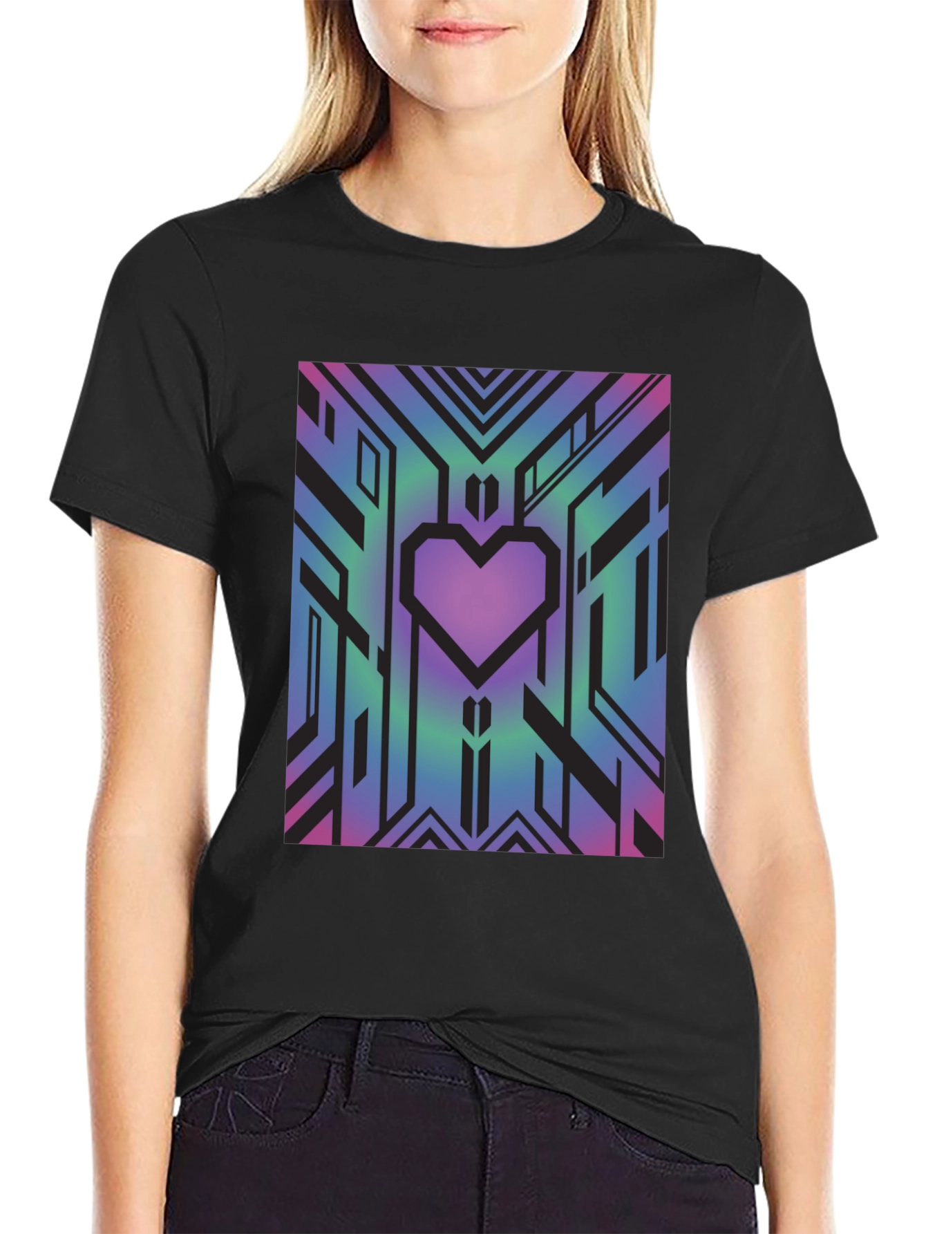 Geometric Heart Graphic Tee - Abstract Design