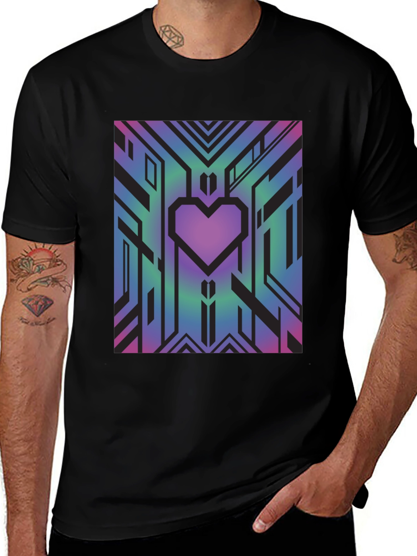 Geometric Heart Graphic Tee - Abstract Design