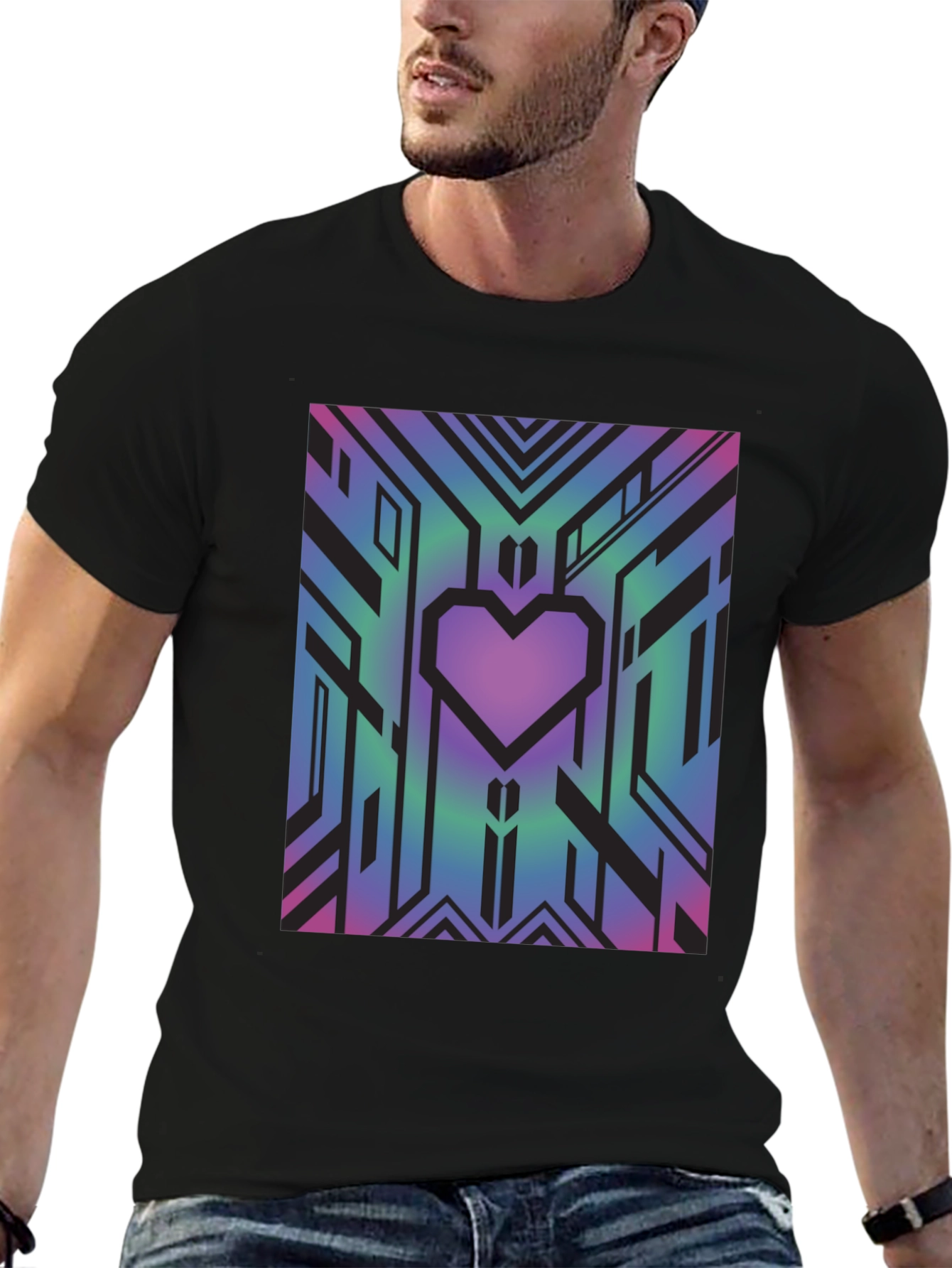 Geometric Heart Graphic Tee - Abstract Design