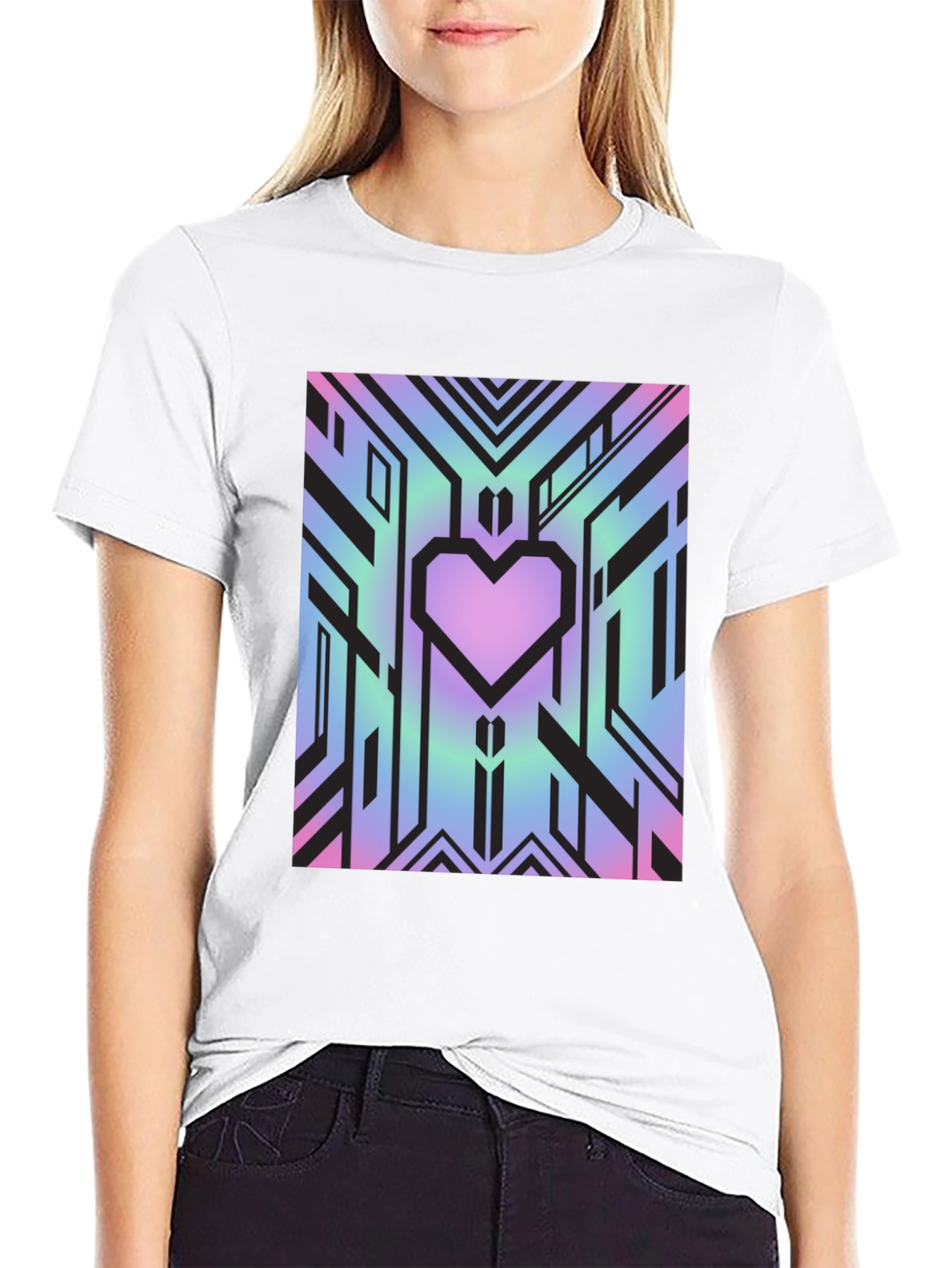 Geometric Heart Graphic Tee - Abstract Design